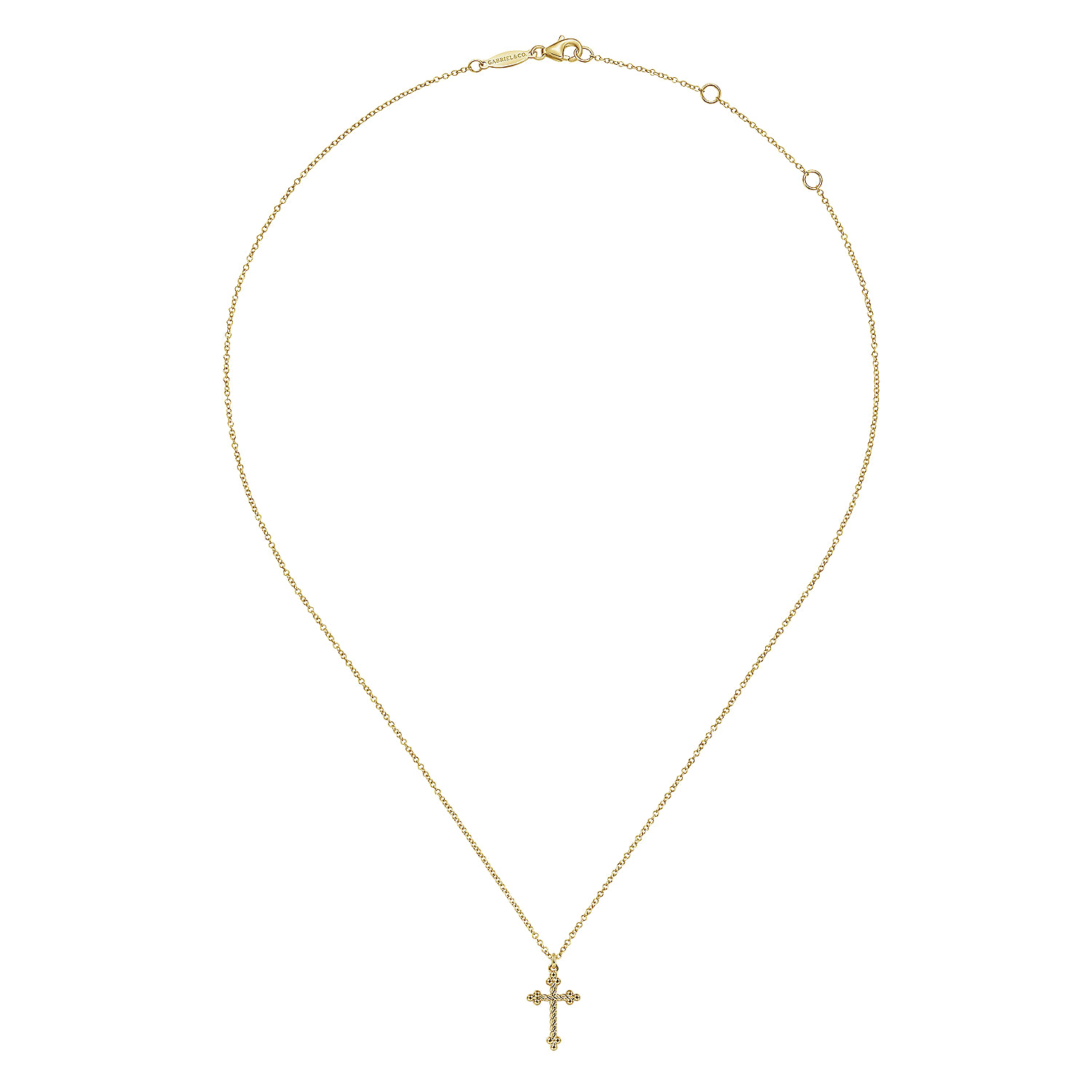 14K Yellow Gold Twisted Rope Cross Pendant Necklace