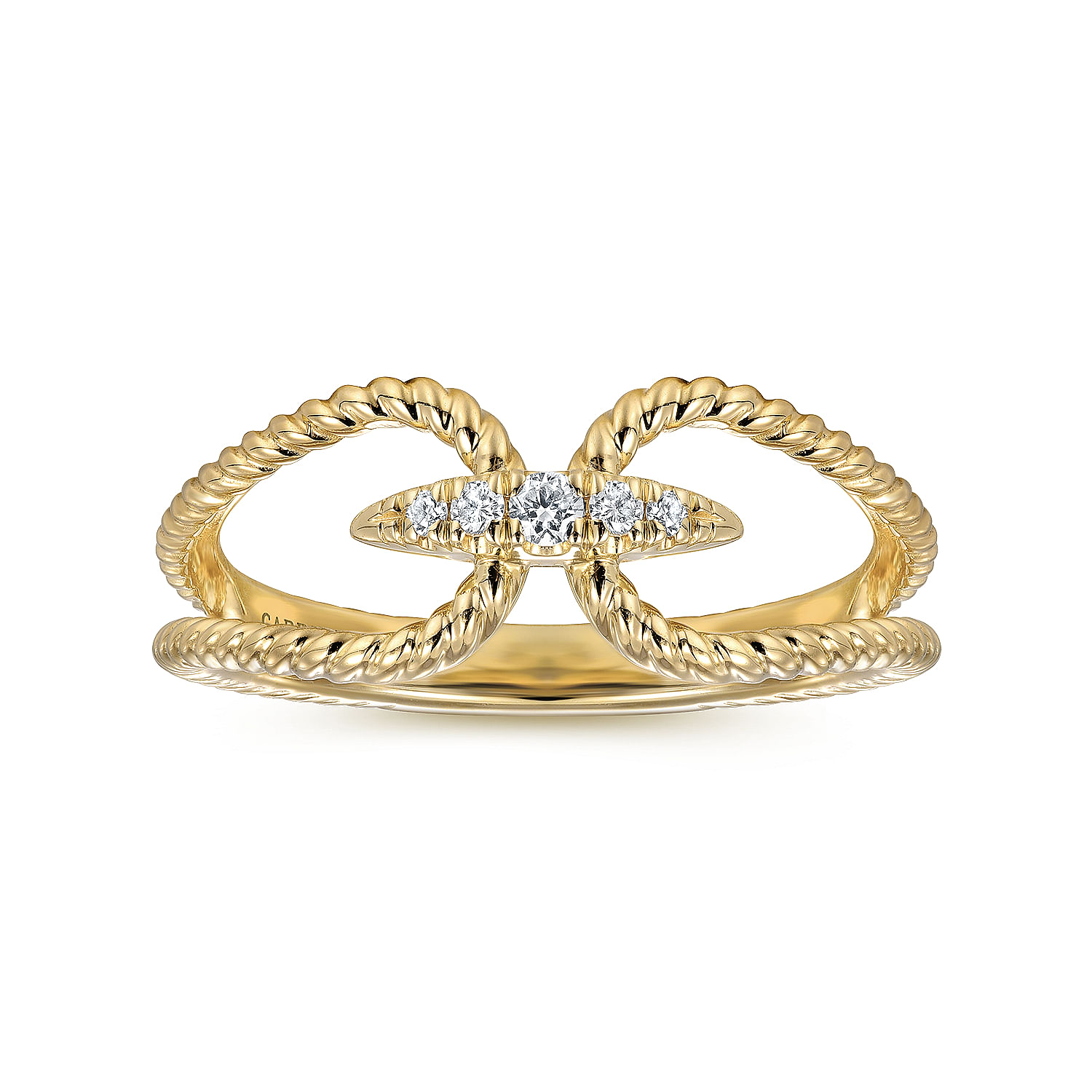 14K Yellow Gold Twisted Rope Pavé Diamond Connector Ring