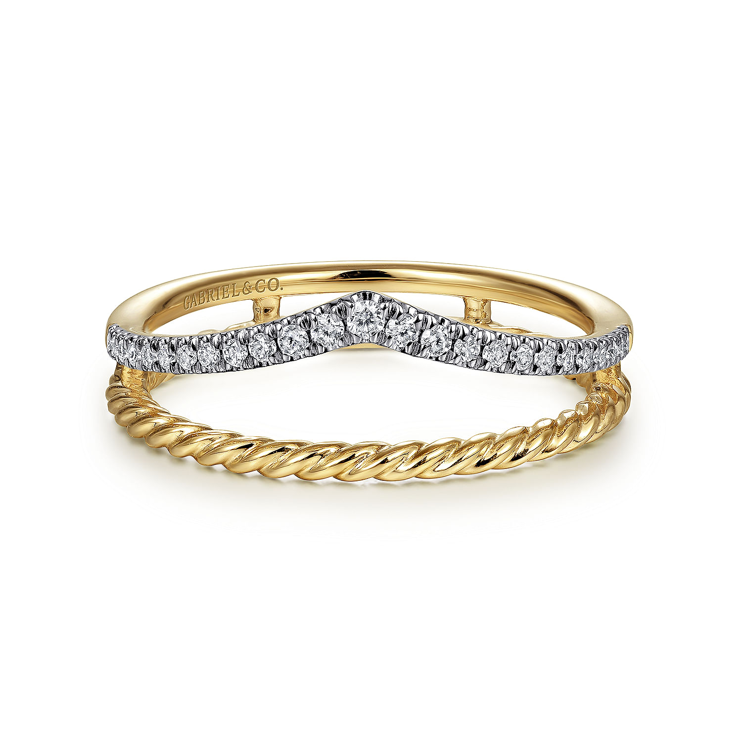 14K Yellow Gold Twisted Rope Split Shank Diamond Ring