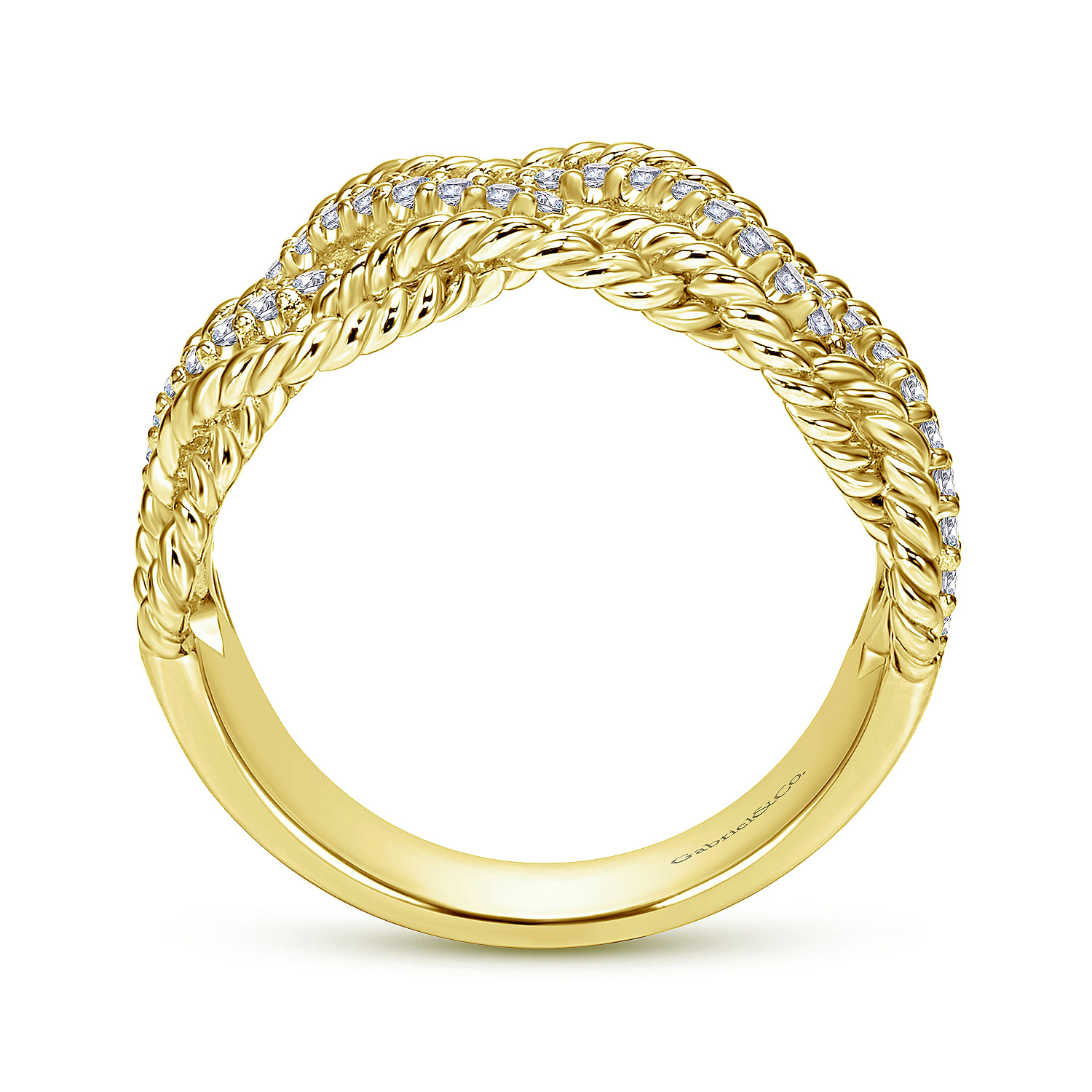 14K Yellow Gold Twisted Rope and Diamond Ring