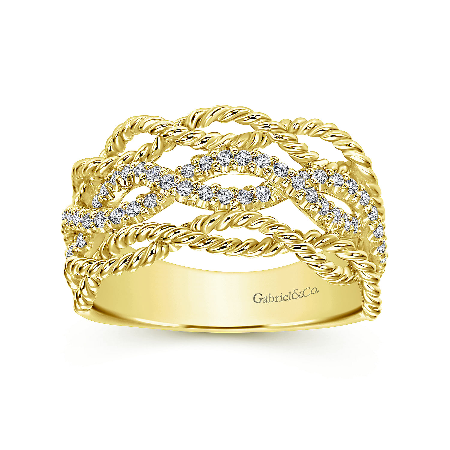 14K Yellow Gold Twisted Rope and Diamond Ring
