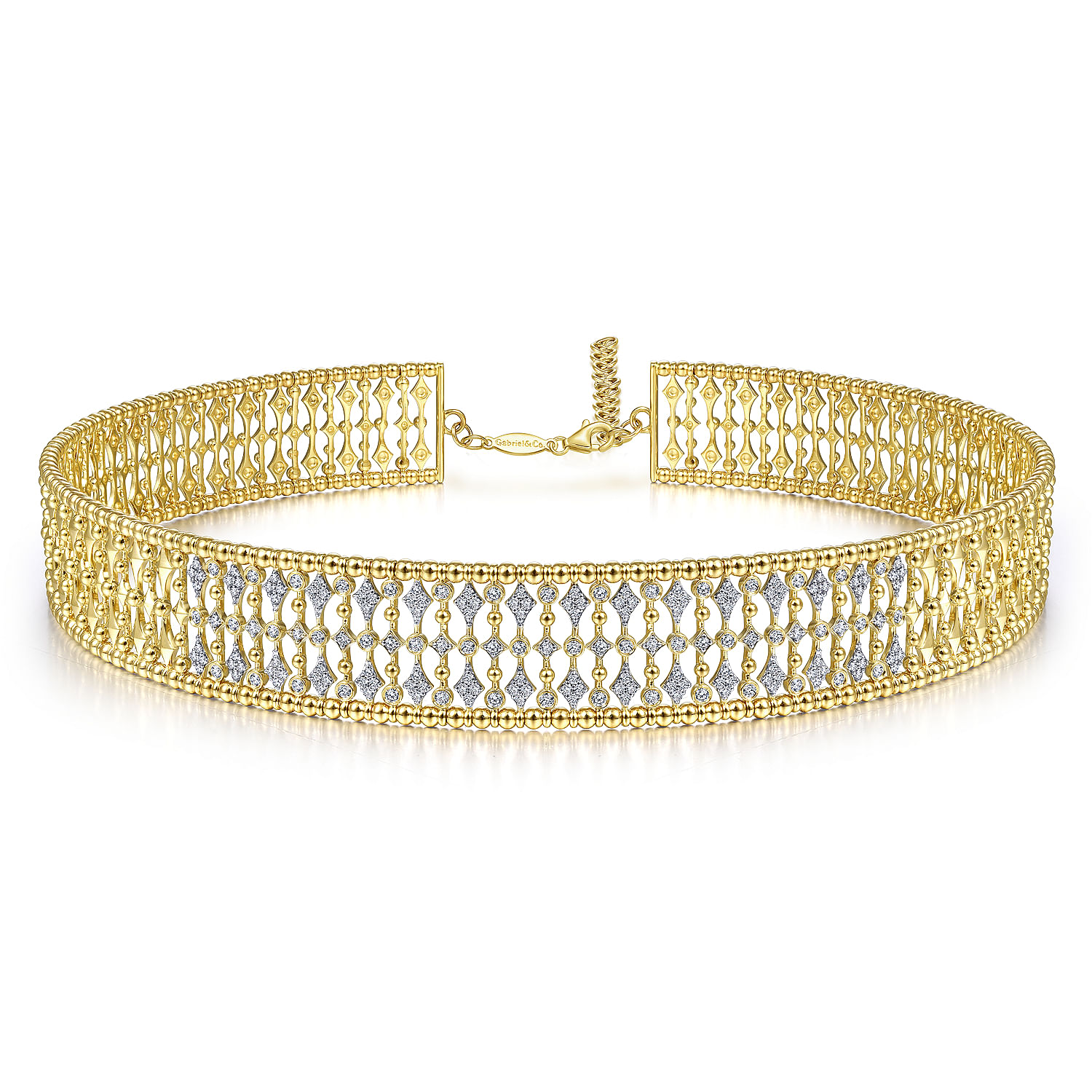 14K Yellow Gold Wide Diamond Choker Necklace