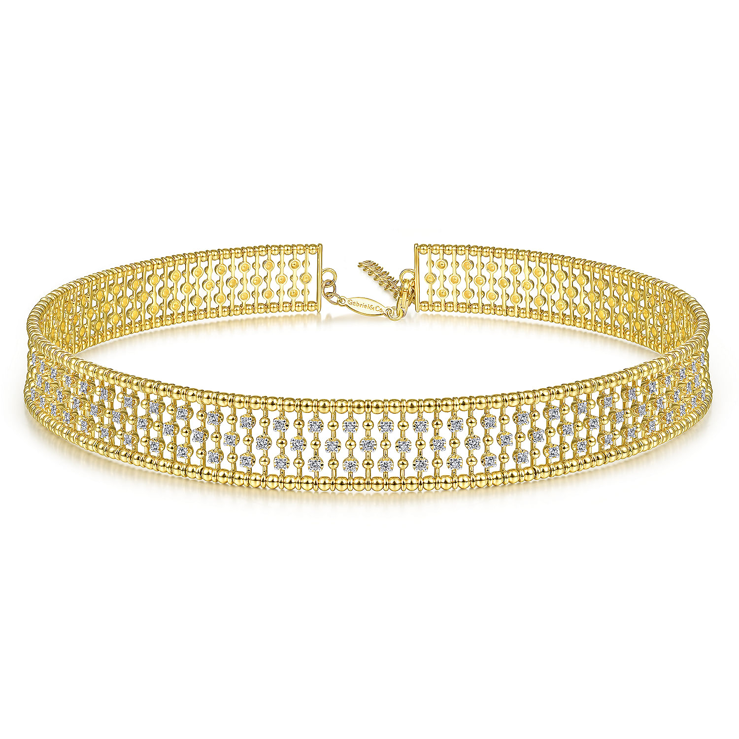 14K Yellow Gold Wide Diamond Choker Necklace