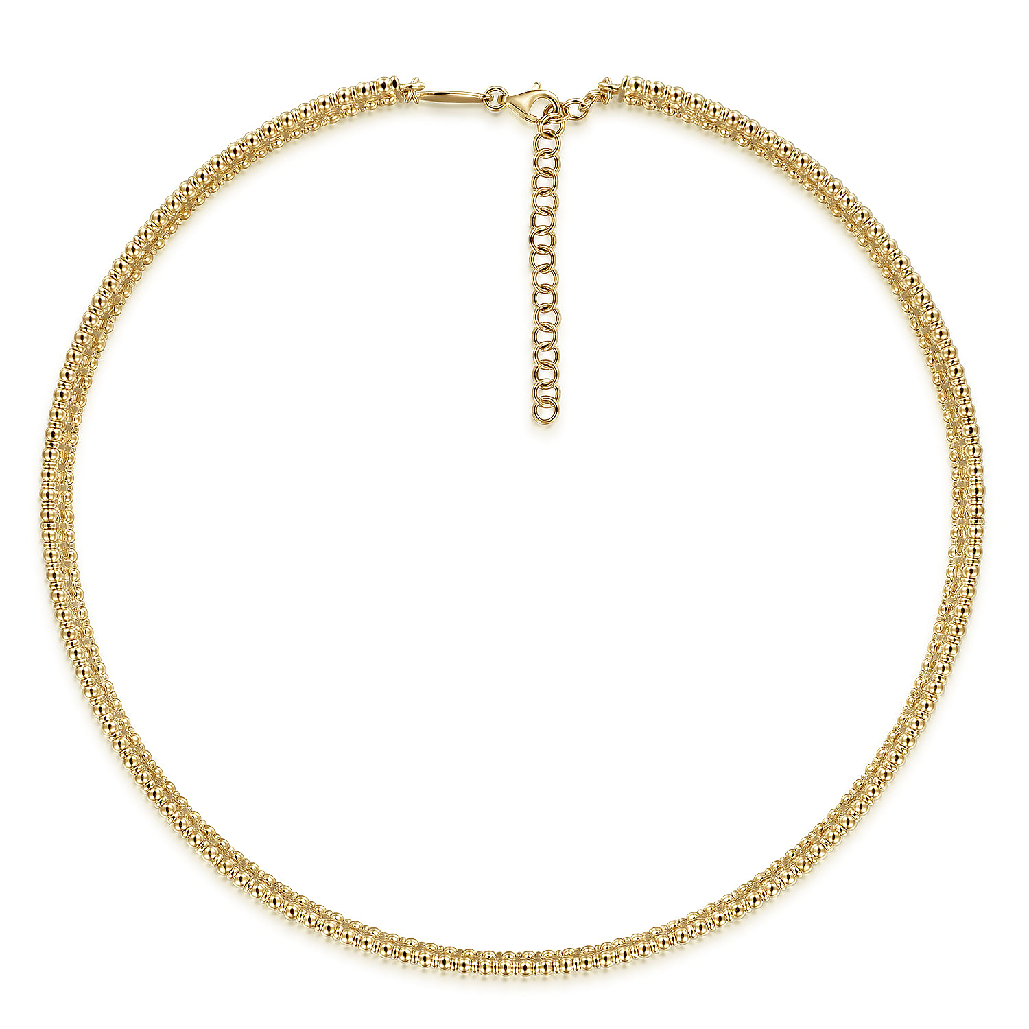 14K Yellow Gold Wide Diamond Station Choker Necklace with Bujukan Beads