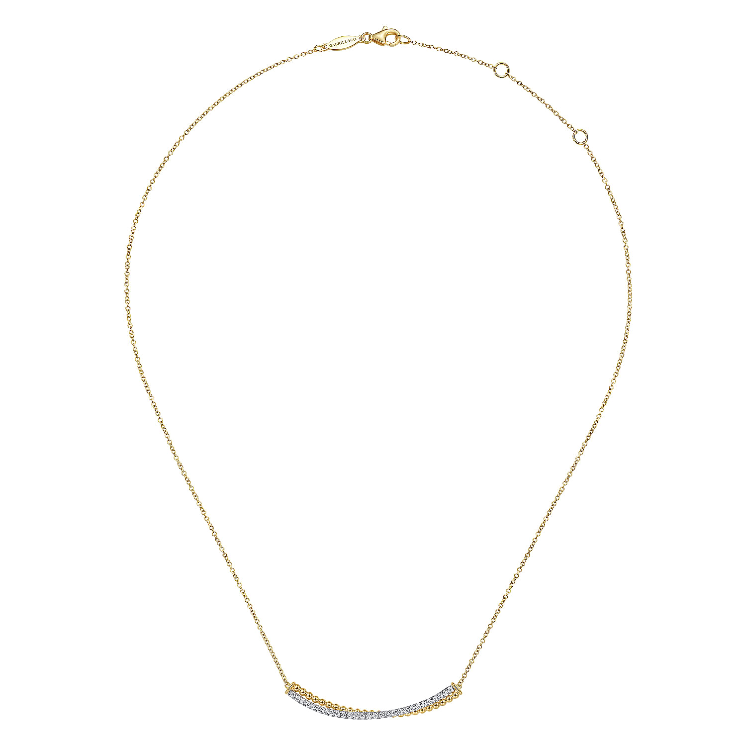 14K Yellow-White Gold Bujukan Bead and Diamond Pavé Curved Bar Necklace