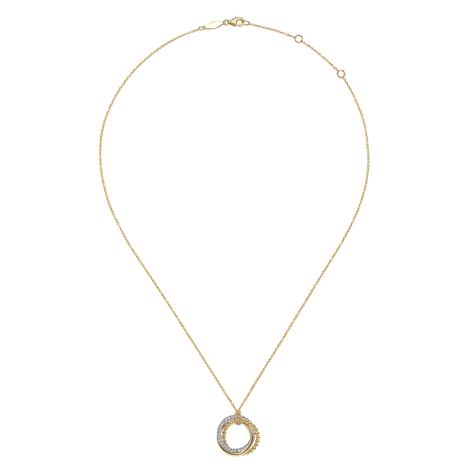 14K Yellow-White Gold Bujukan Diamond Interlocking Circles Pendant Necklace 