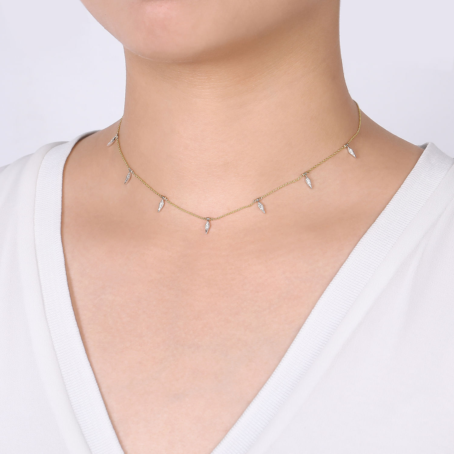 14K Yellow-White Gold Chain Necklace with Diamond Pavé Kite Drops