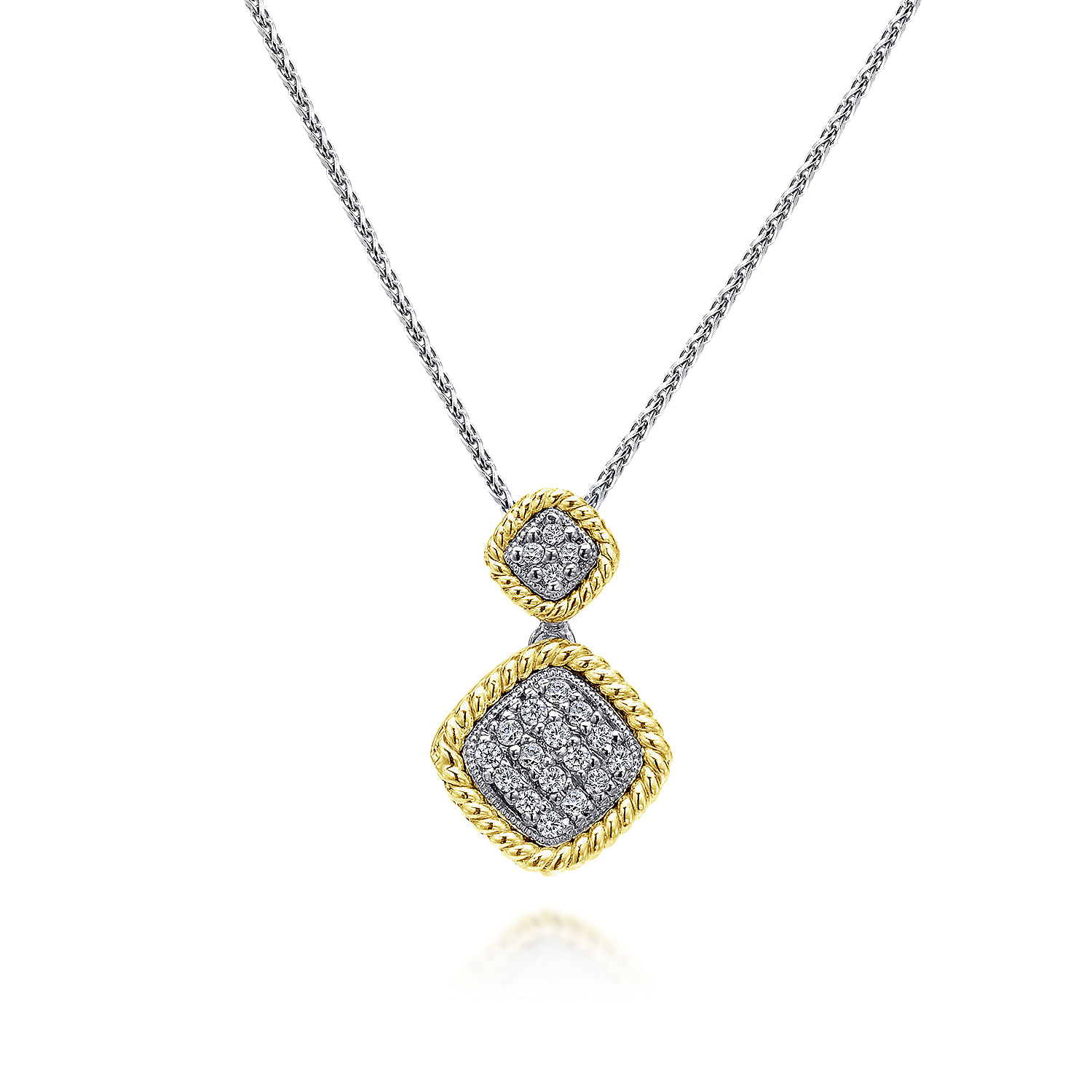 14K Yellow-White Gold Double Diamond Pavé Pendant Necklace