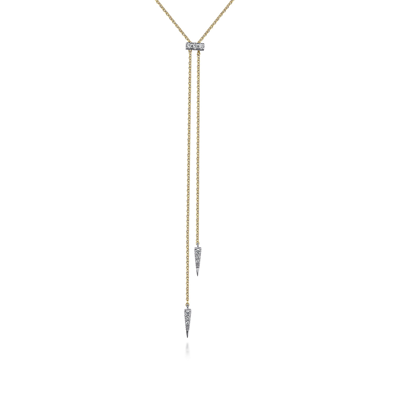 14K Yellow-White Gold Lariat Choker Necklace with Diamond Bar and Spikes
