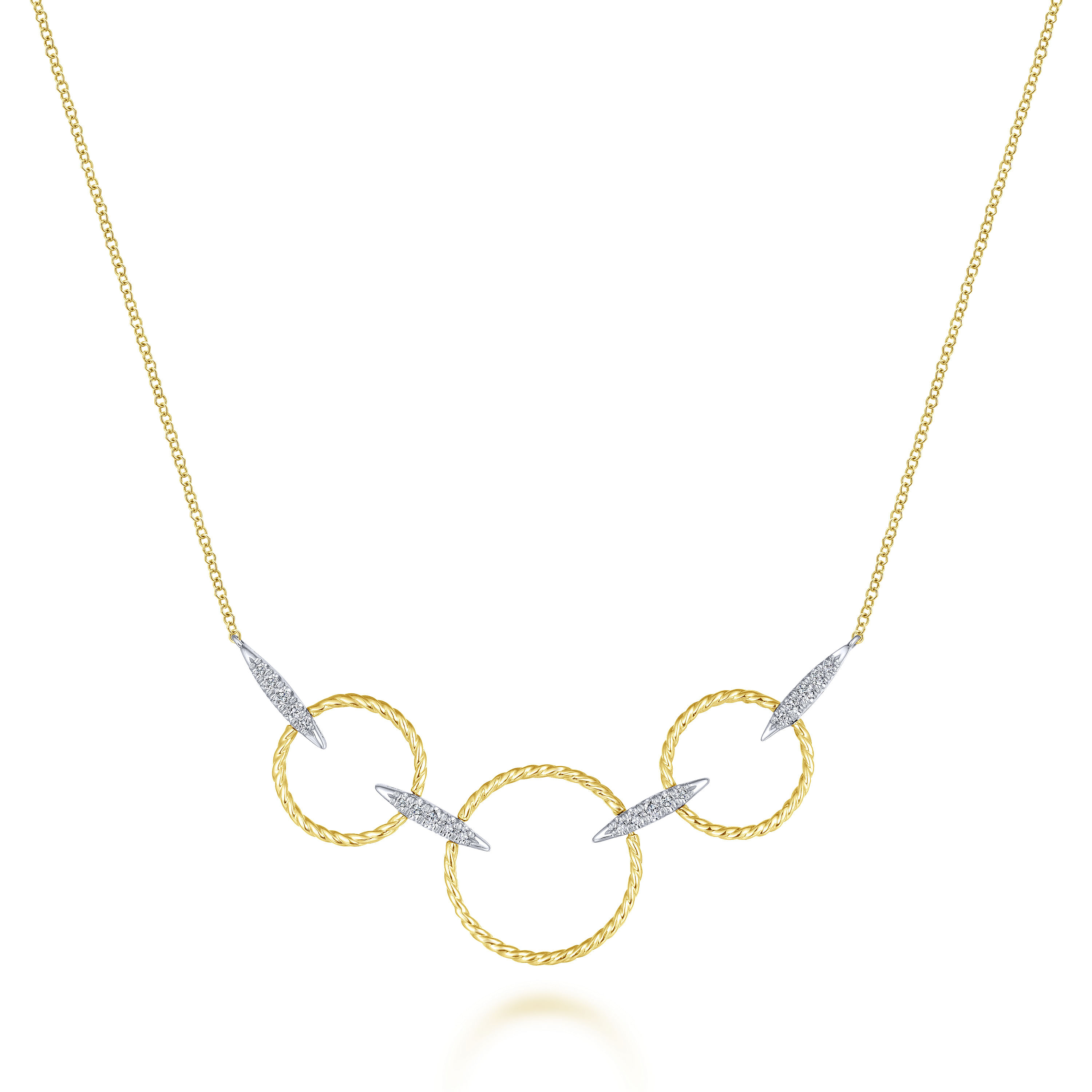 14K Yellow-White Gold Triple Loop Necklace with Diamond Connectors