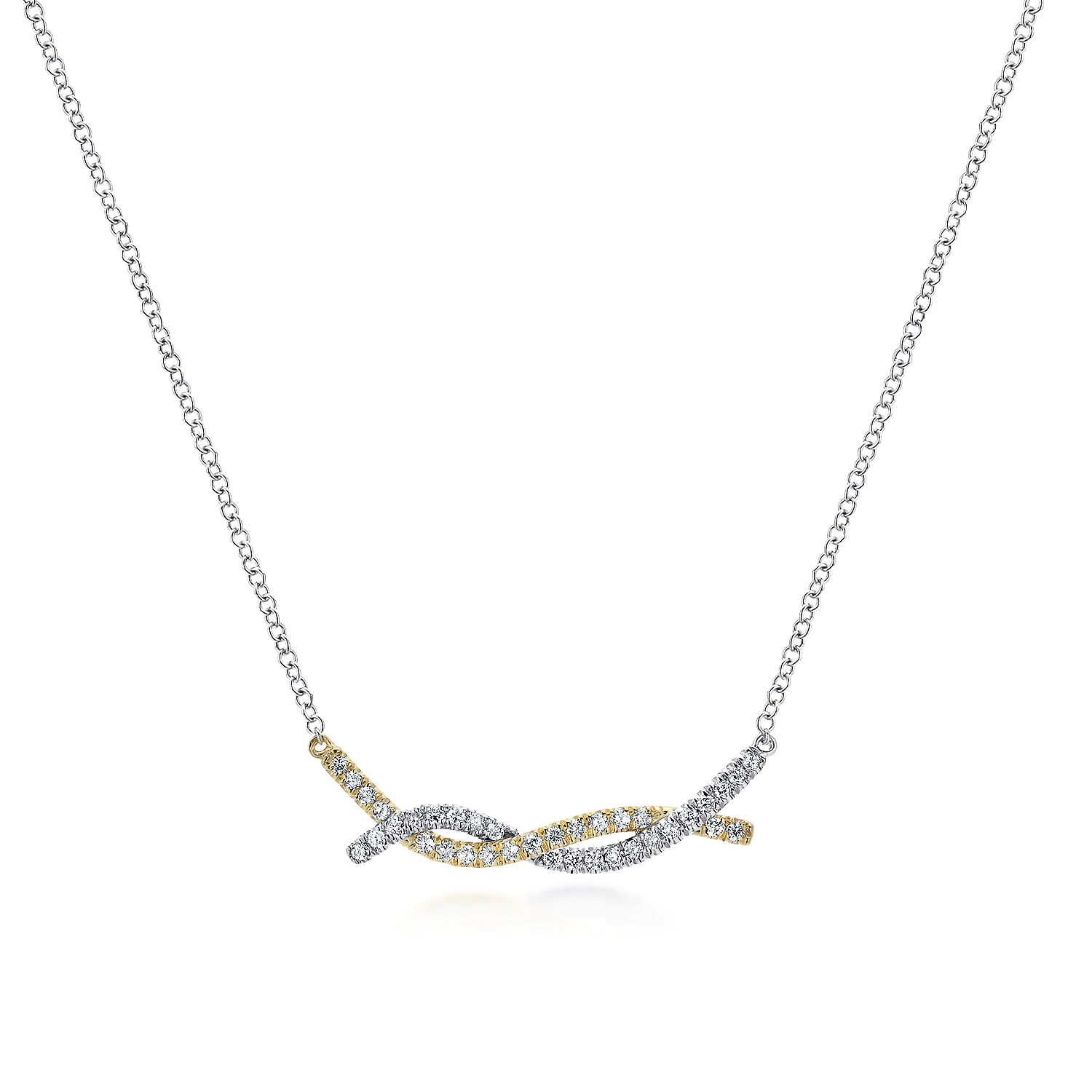 14K Yellow-White Gold Twisted Diamond Bar Necklace
