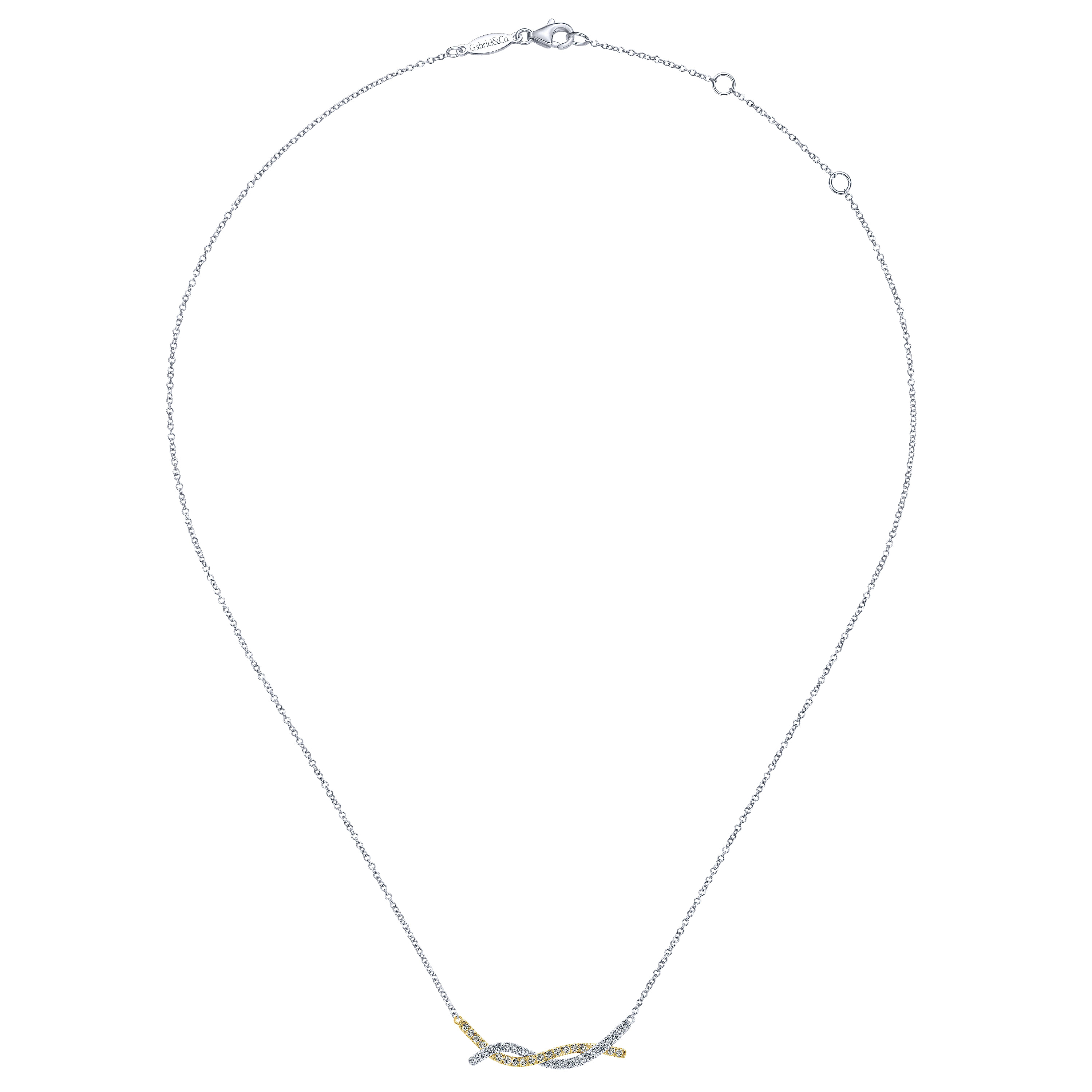 14K Yellow-White Gold Twisted Diamond Bar Necklace