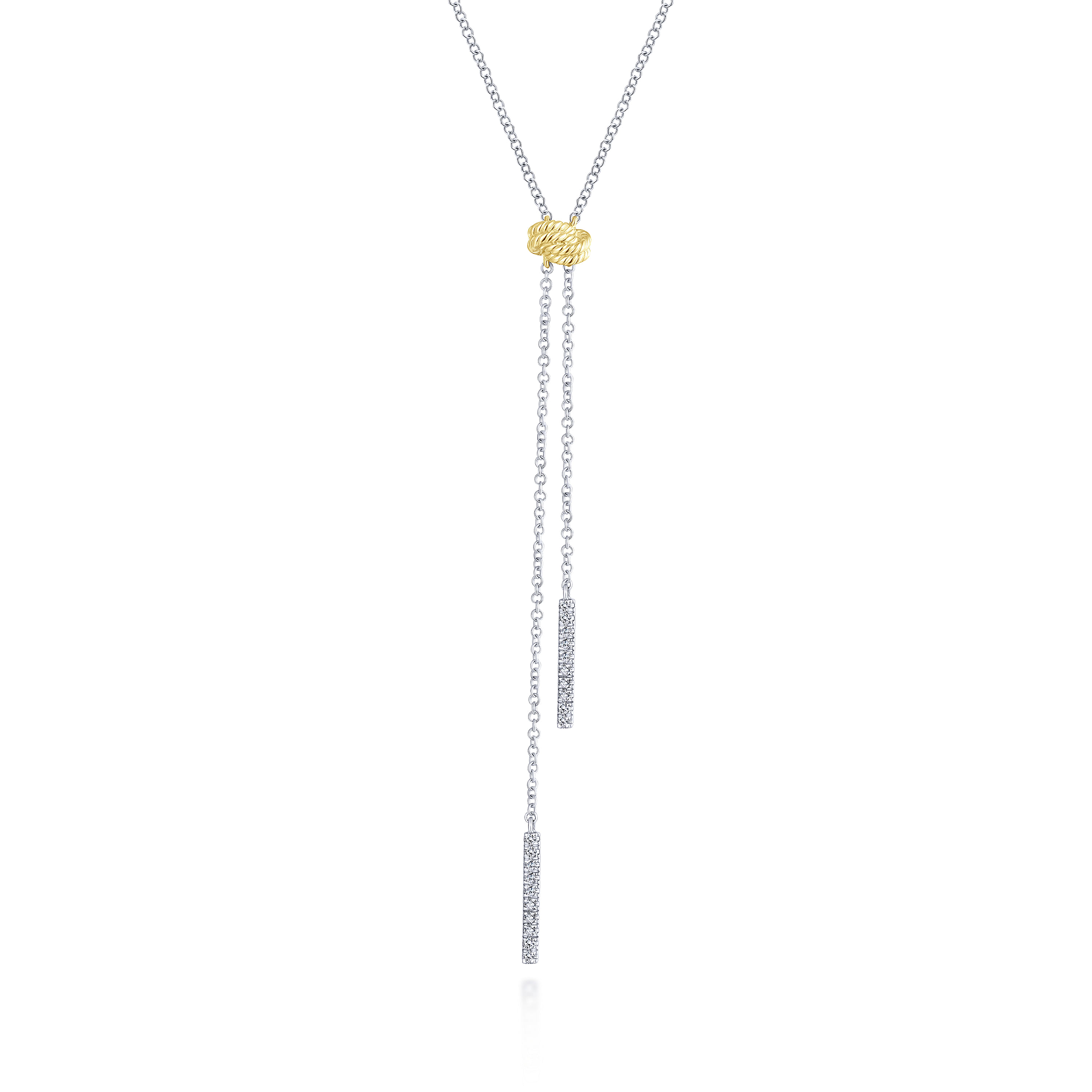 14K Yellow-White Gold Twisted Rope Knot and Diamond Bar Y Necklace