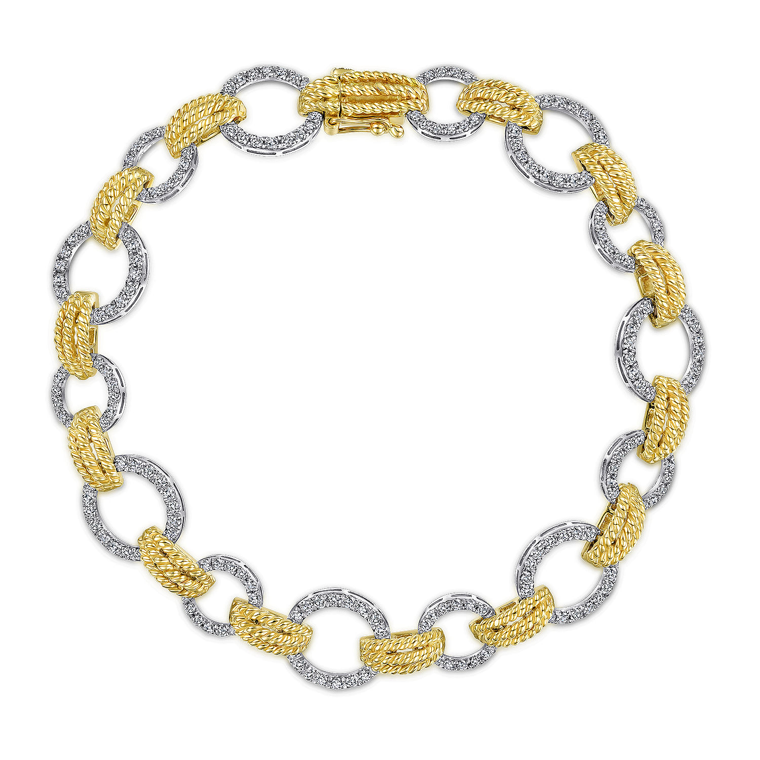 14K Yellow and White Gold Bracelet with Rope Design and Diamonds