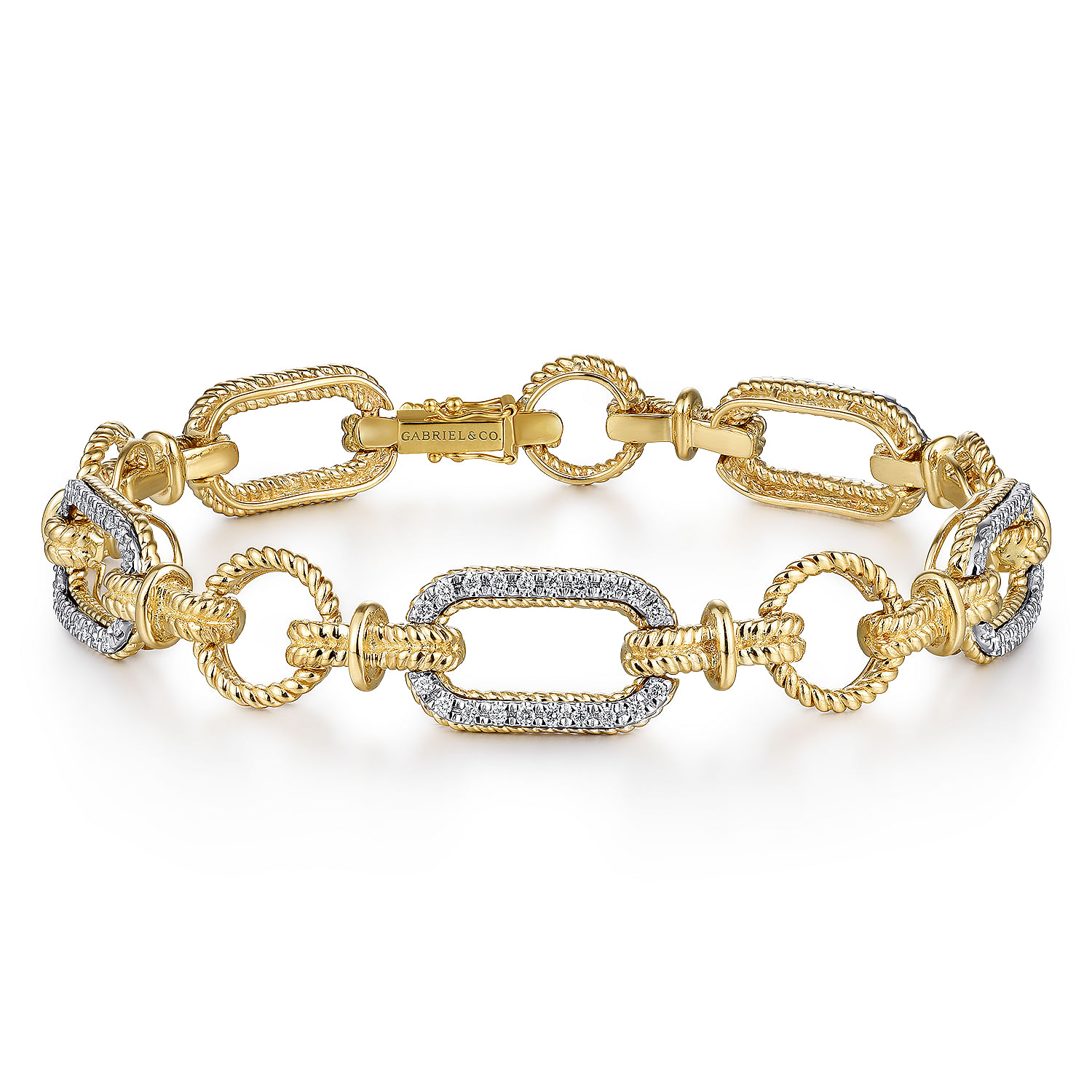 14K Yellow and White Gold Diamond Bracelet with Alternating Links