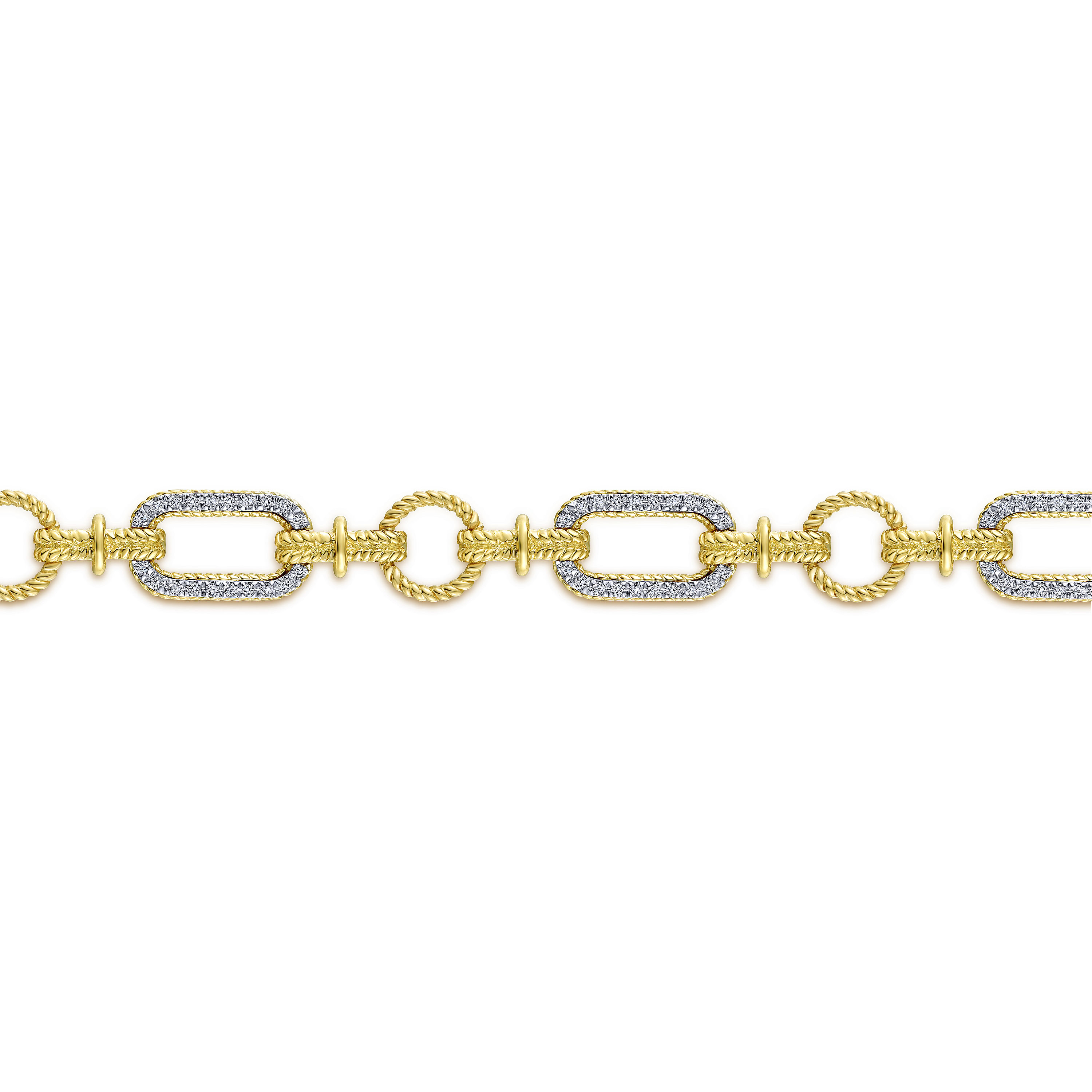 14K Yellow and White Gold Diamond Bracelet with Alternating Links