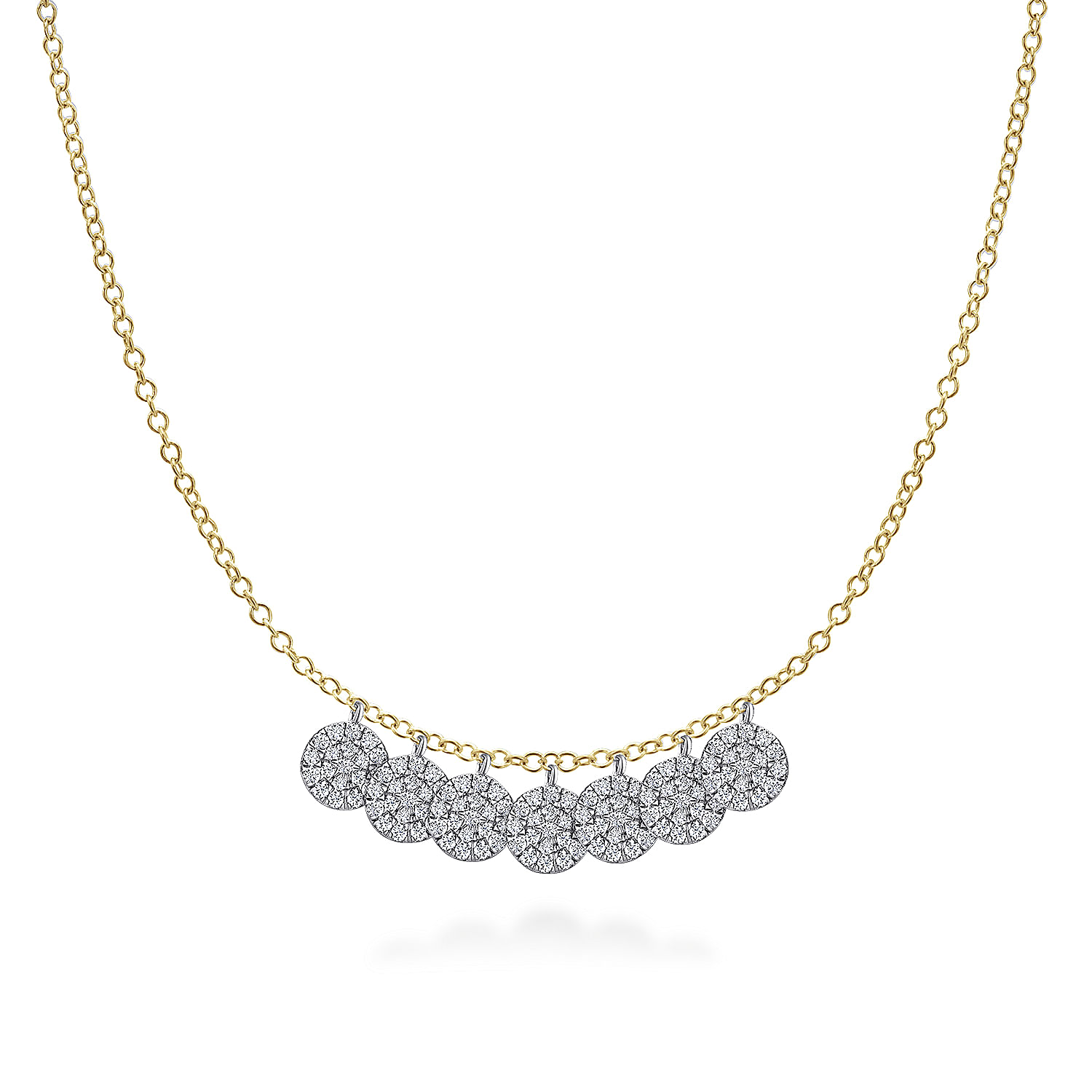 14K Yellow and White Gold Diamond Disc Drop Necklace