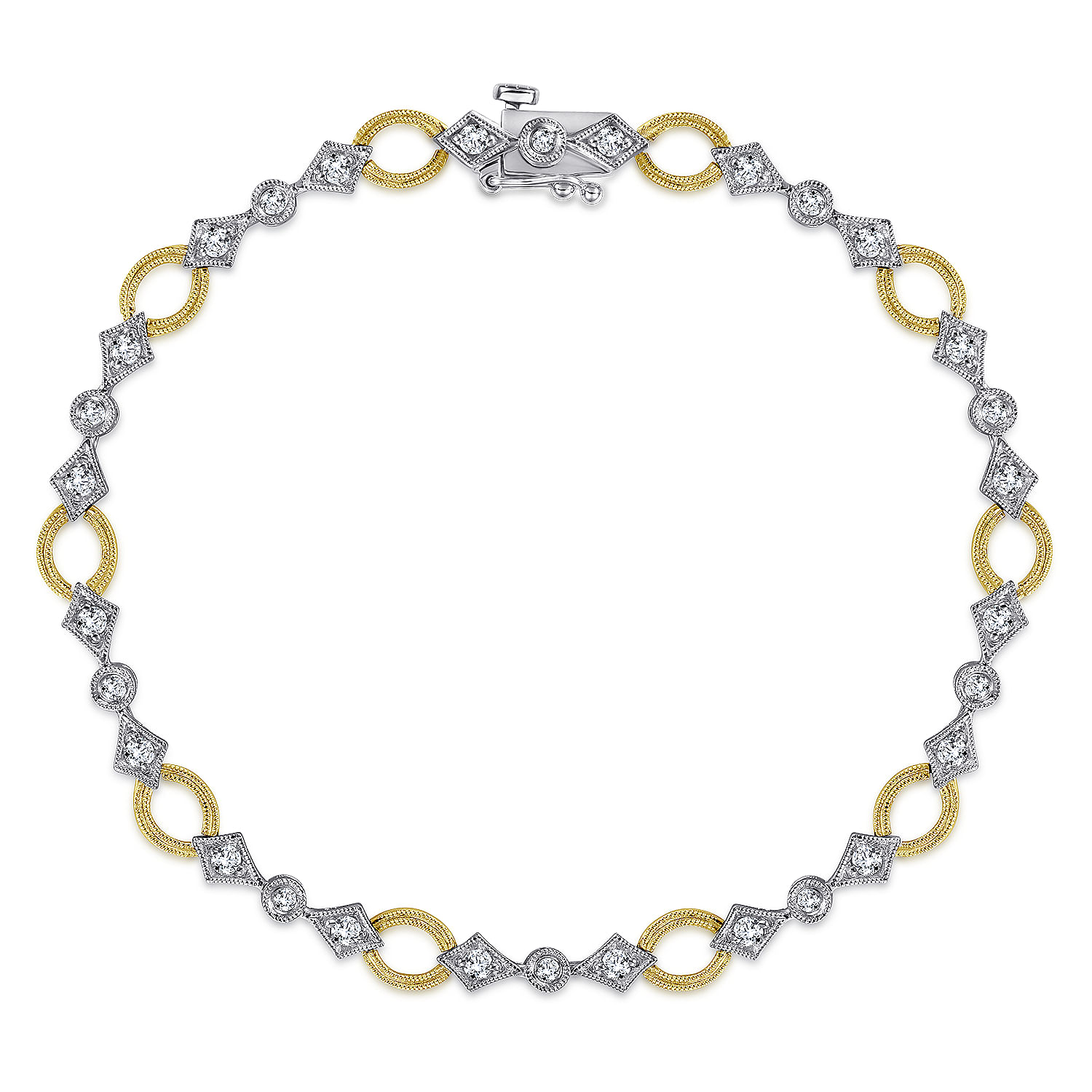 14K Yellow and White Gold Link and Bow Diamond Tennis Bracelet