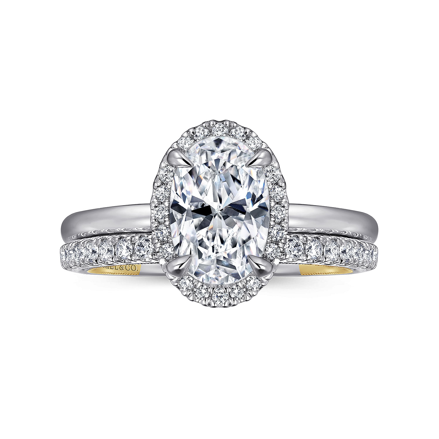 14K Yellow and White Gold Oval Halo Diamond Engagement Ring