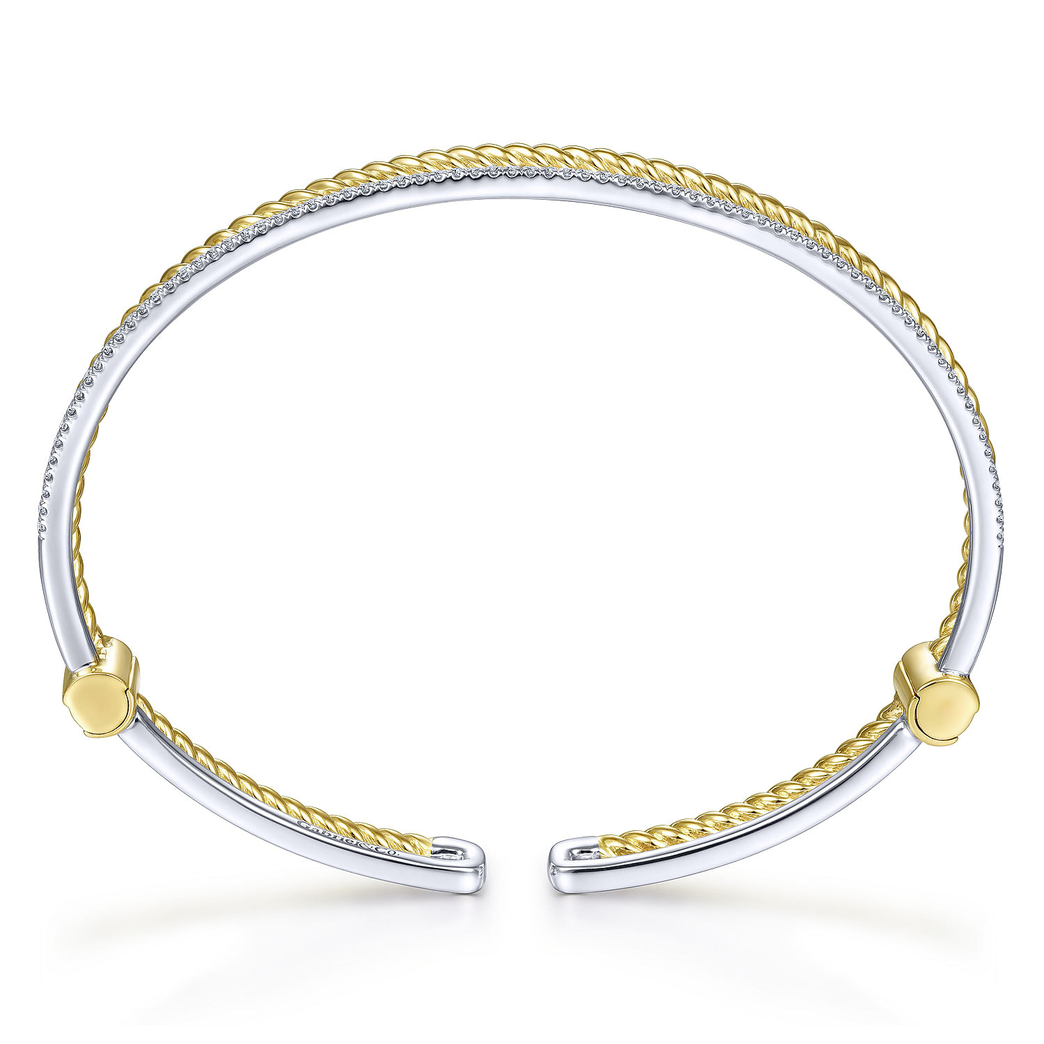 14K Yellow and White Gold Twisted Rope and Diamond Cuff Bracelet