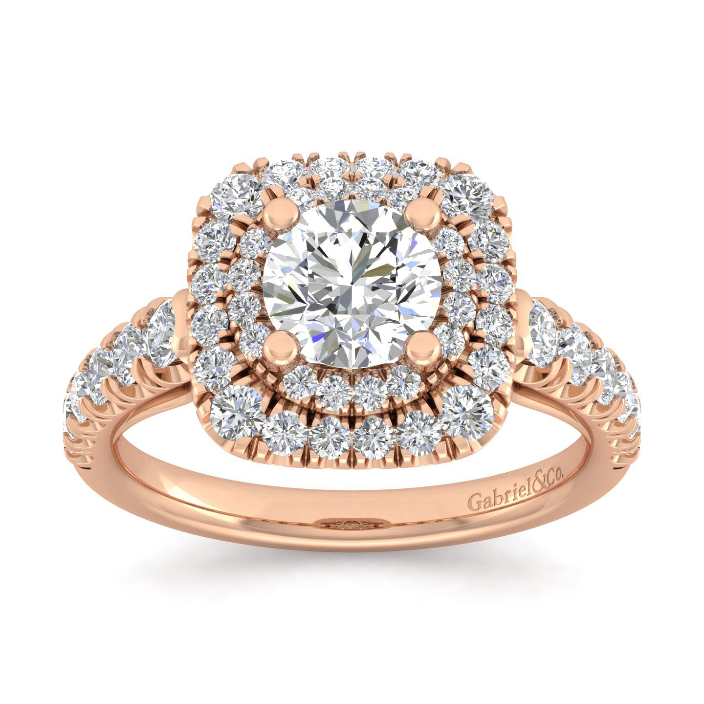 14k Rose Gold Cushion Double Halo Round Diamond Engagement Ring