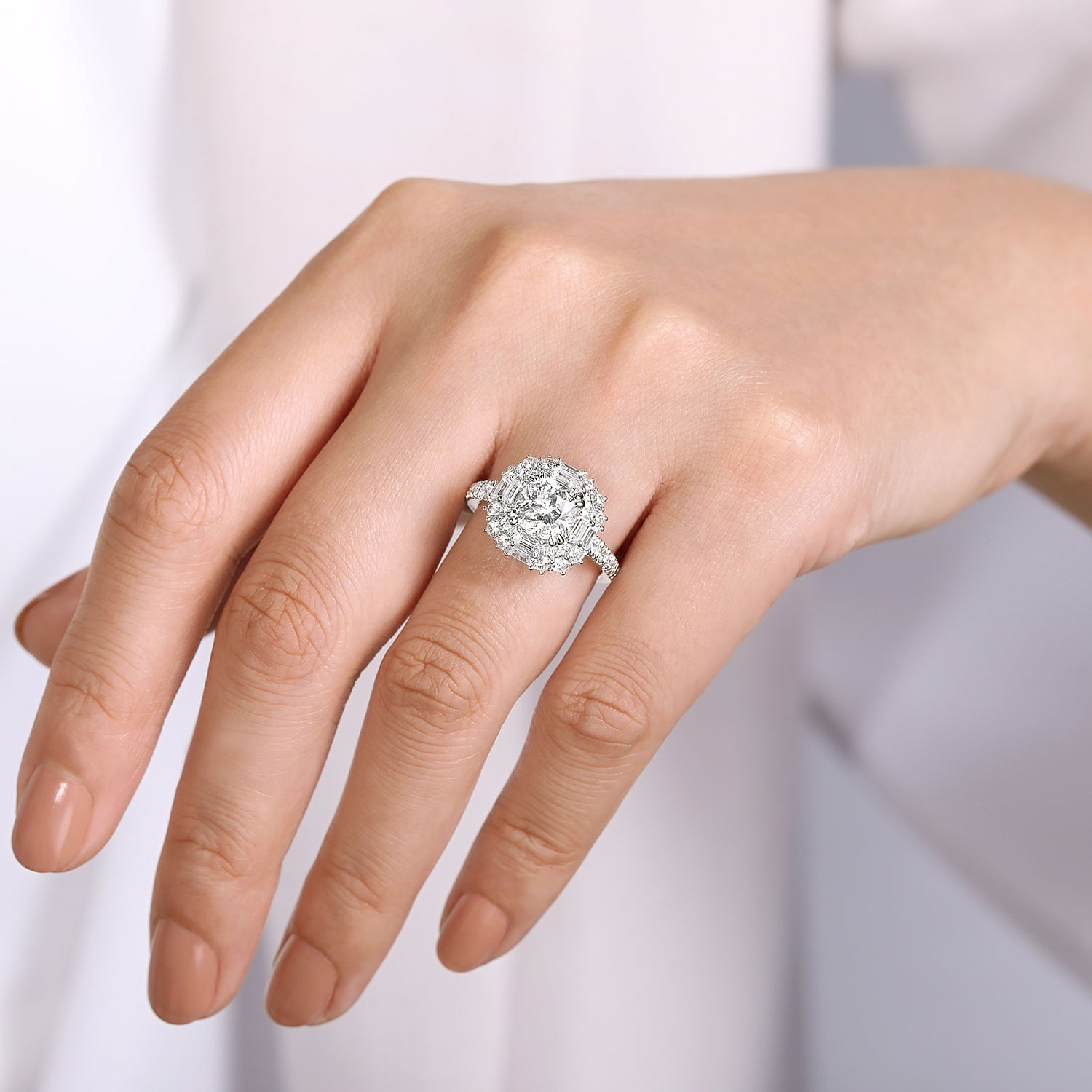 14k White Gold Cushion Cut Double Halo Diamond Engagement Ring