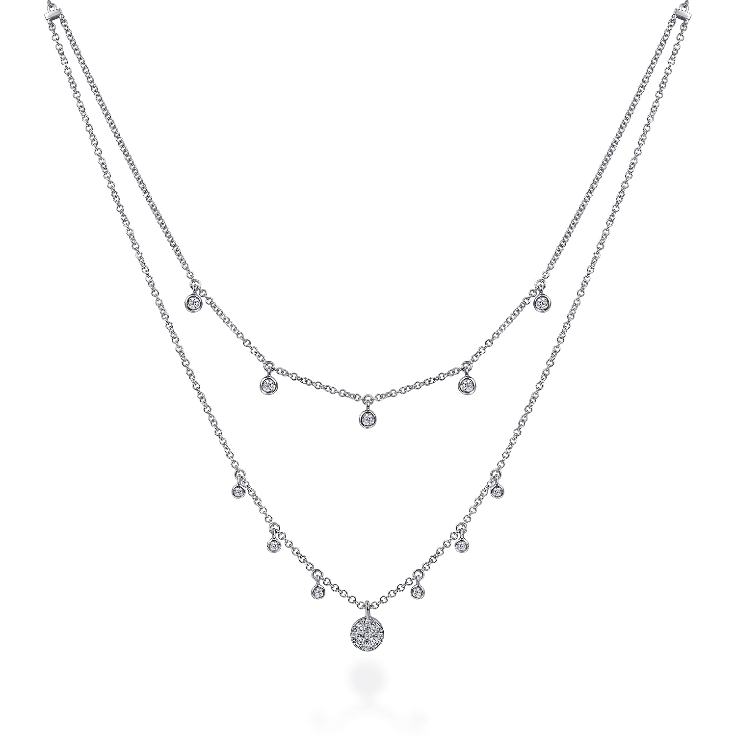 14k White Gold Layered Diamond Charm Drop Necklace