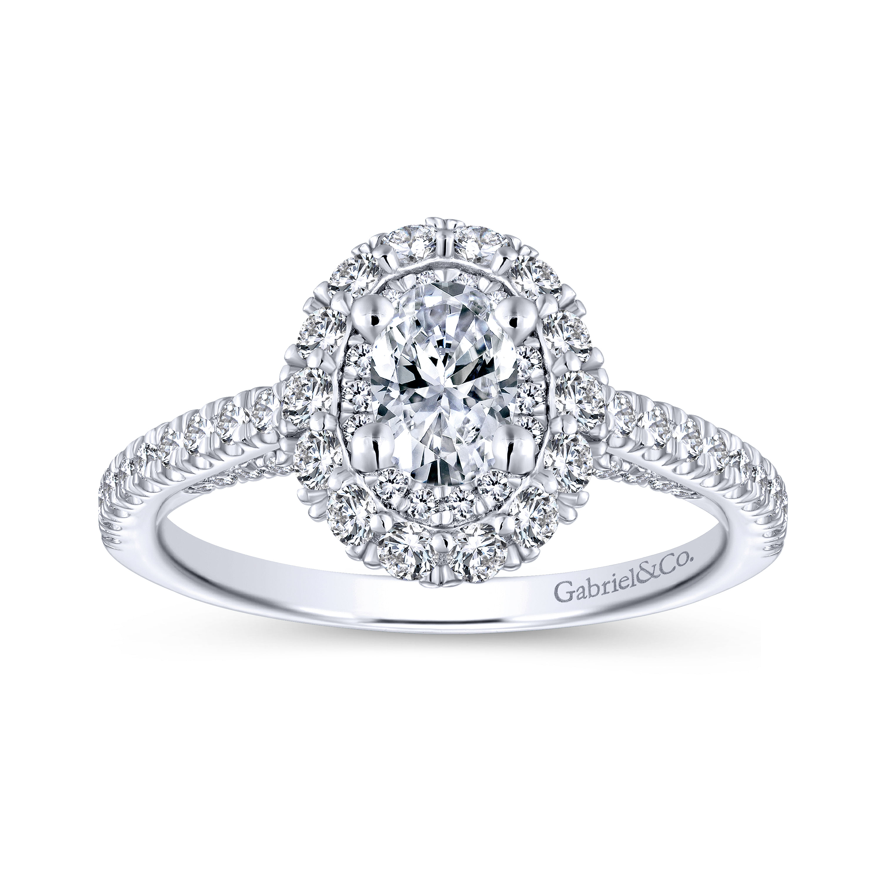 14k White Gold Oval Double Halo Complete Diamond Engagement Ring
