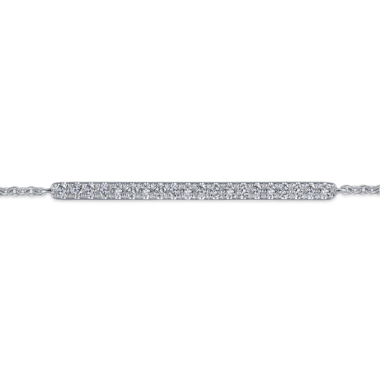 14k White Gold Pavé Diamond Bar Chain Bracelet
