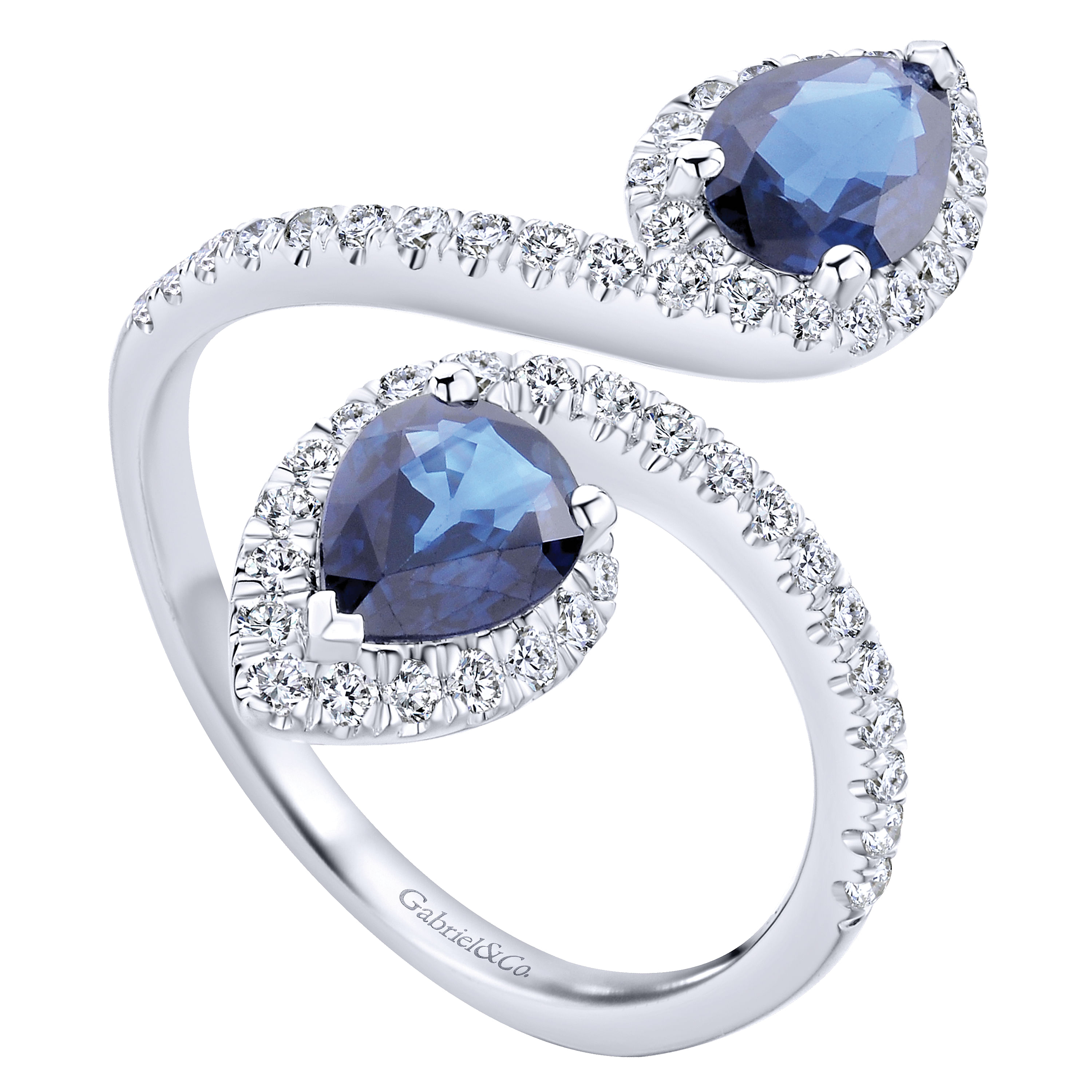 14k White Gold Pear Shaped Sapphire and Diamond Wrap Ring