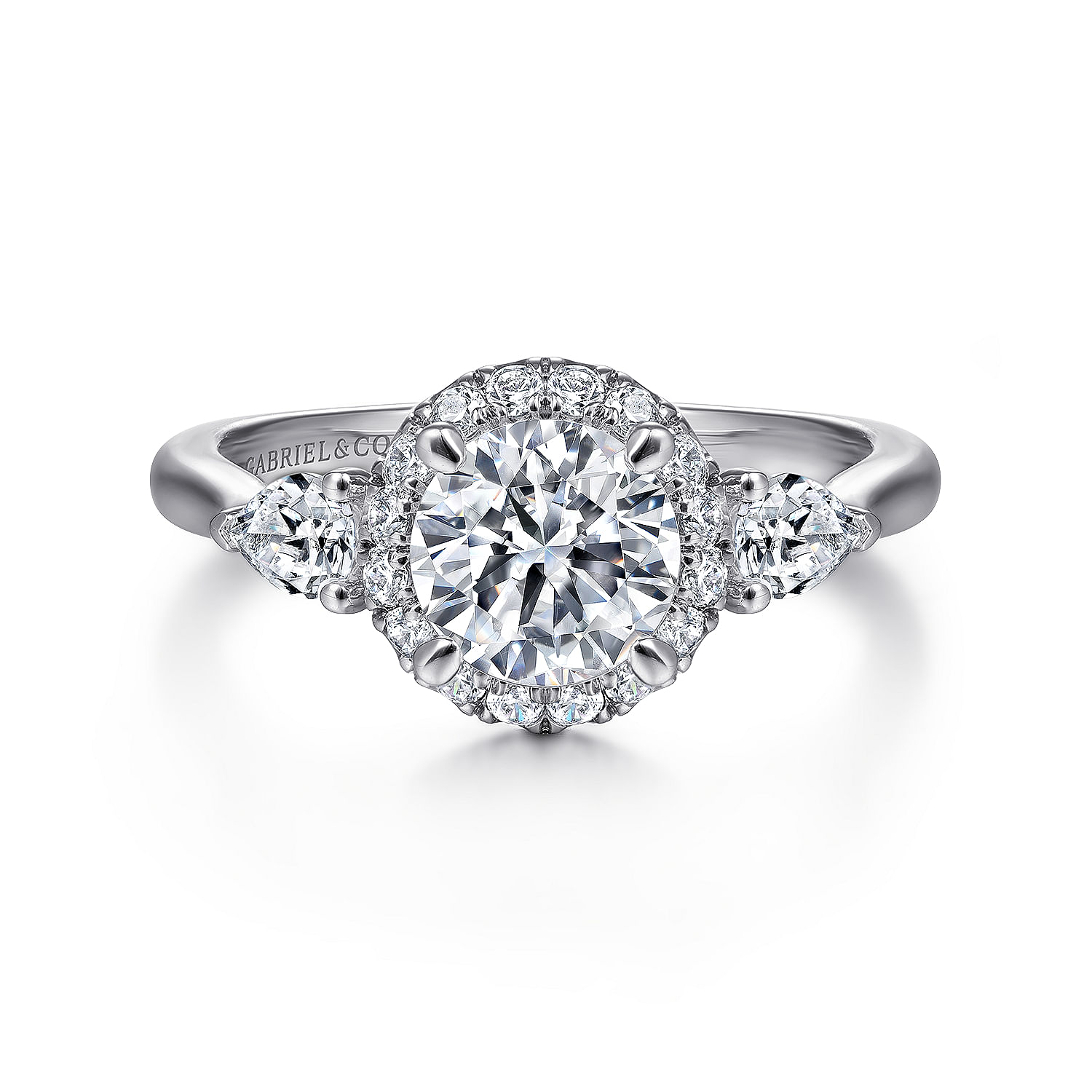 14k White Gold Round Halo Three Stone Diamond Engagement Ring | ER14789R4W44JJ