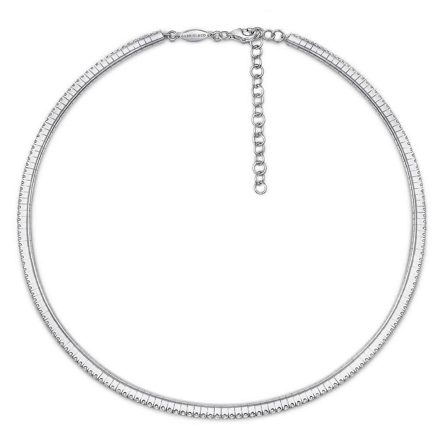 14k White Gold Straight Pave Diamond Choker Necklace