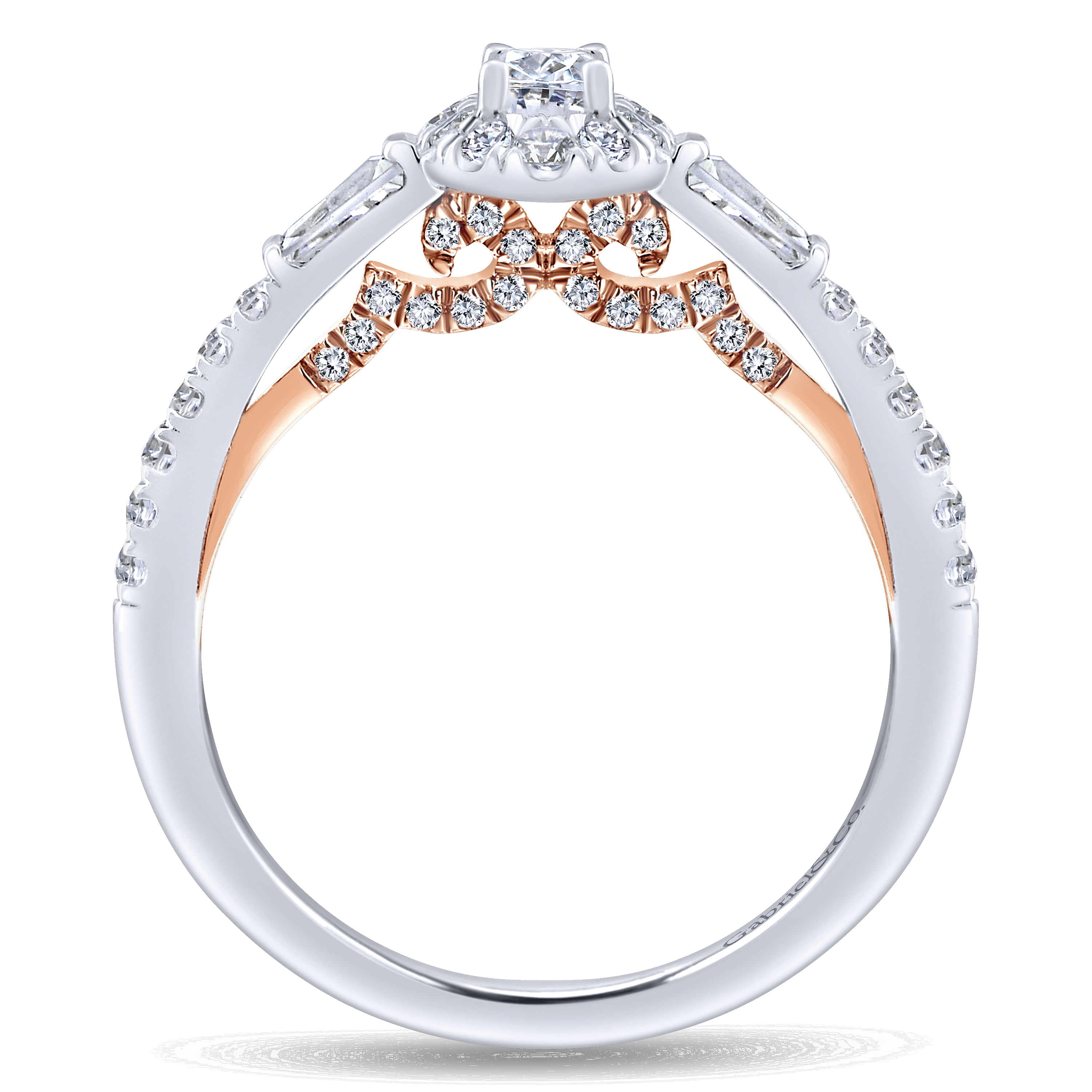 14k White-Rose Gold Oval Halo Three Stone Complete Diamond Engagement Ring