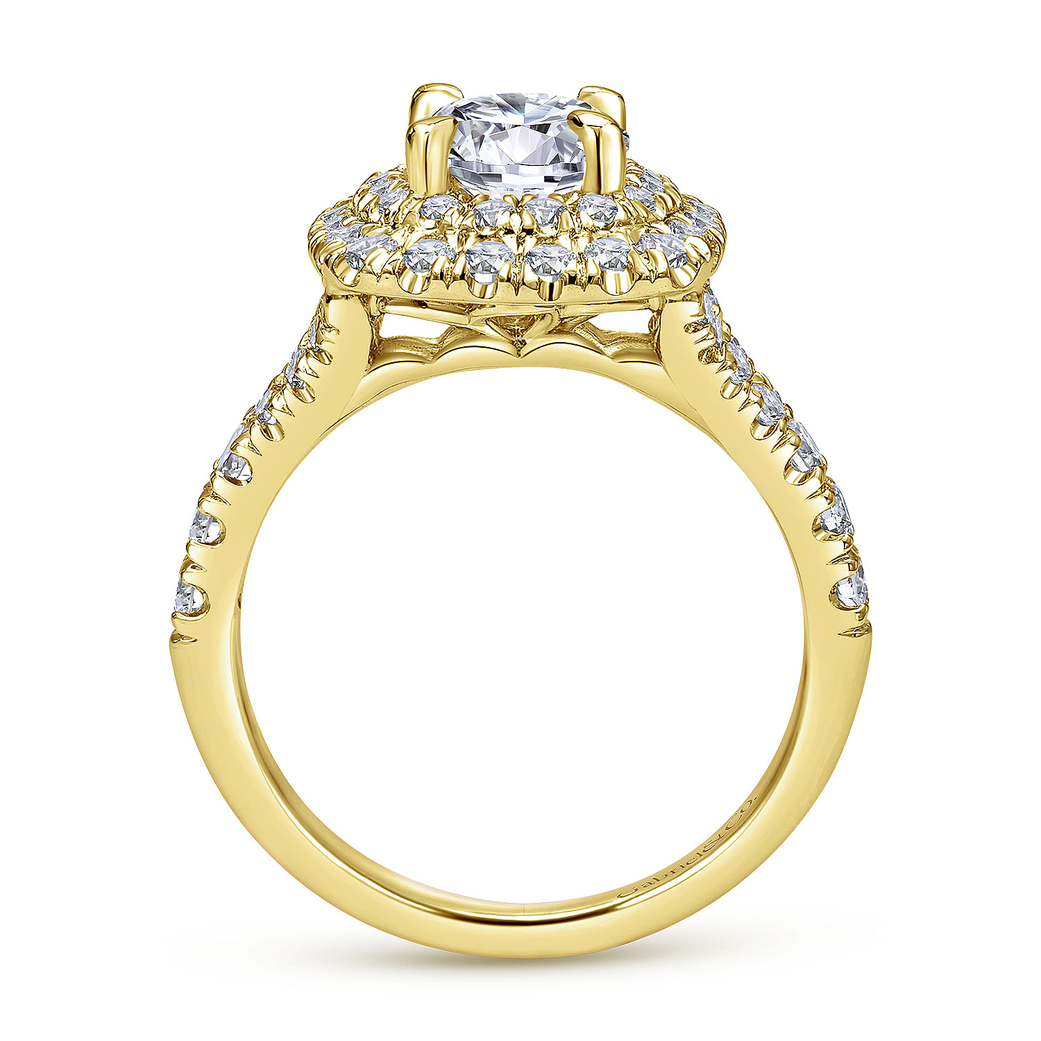 14k Yellow Gold Cushion Double Halo Round Diamond Engagement Ring