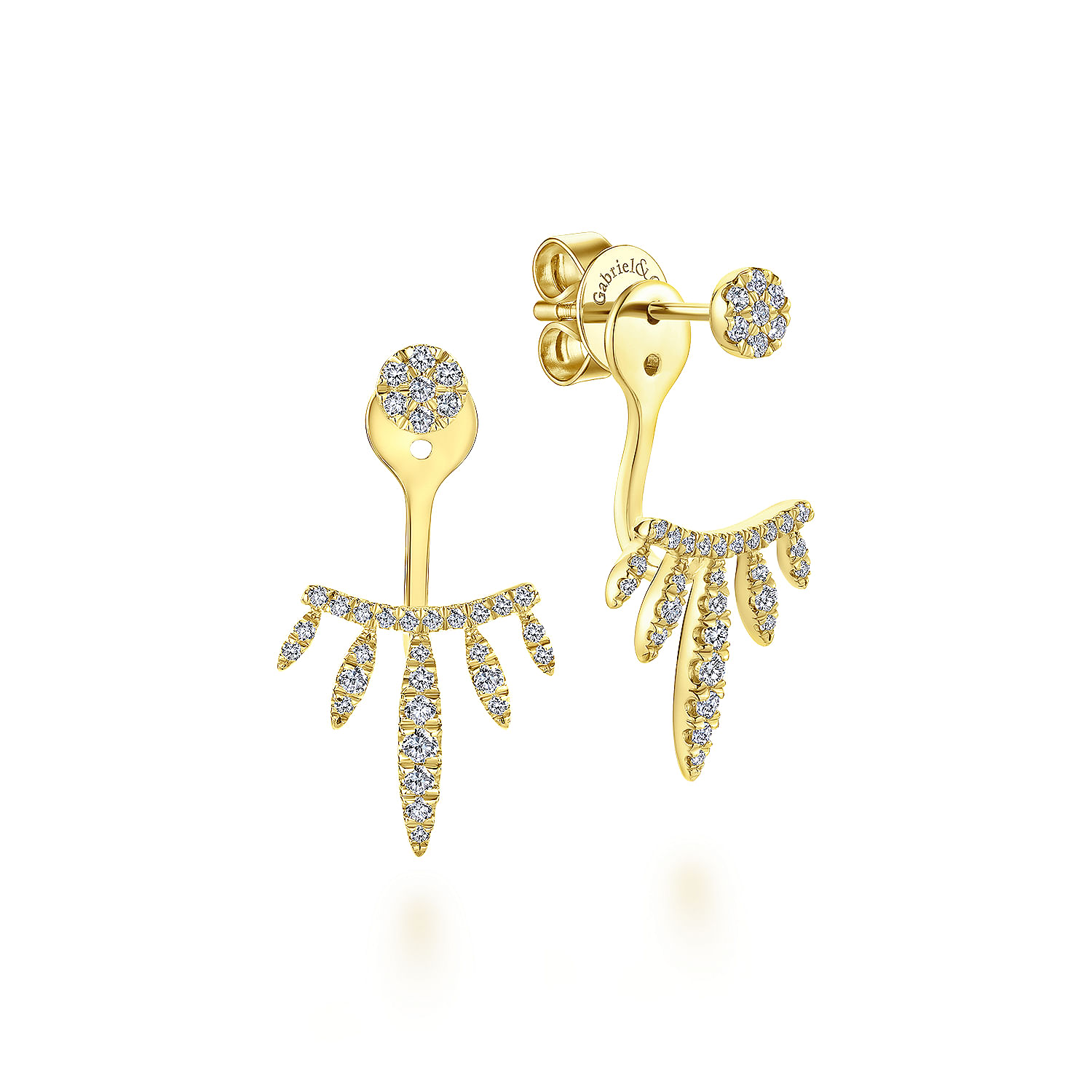 14k Yellow Gold Front Back Tapered Diamond Drop Earrings