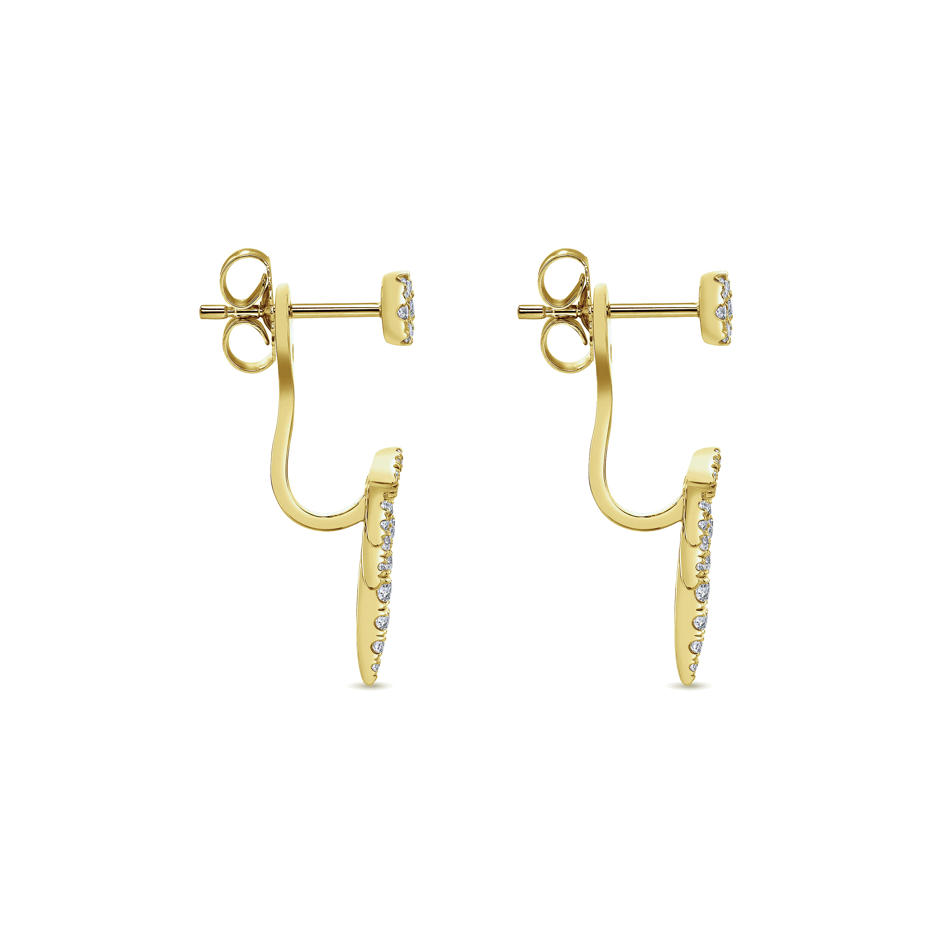 14k Yellow Gold Front Back Tapered Diamond Drop Earrings