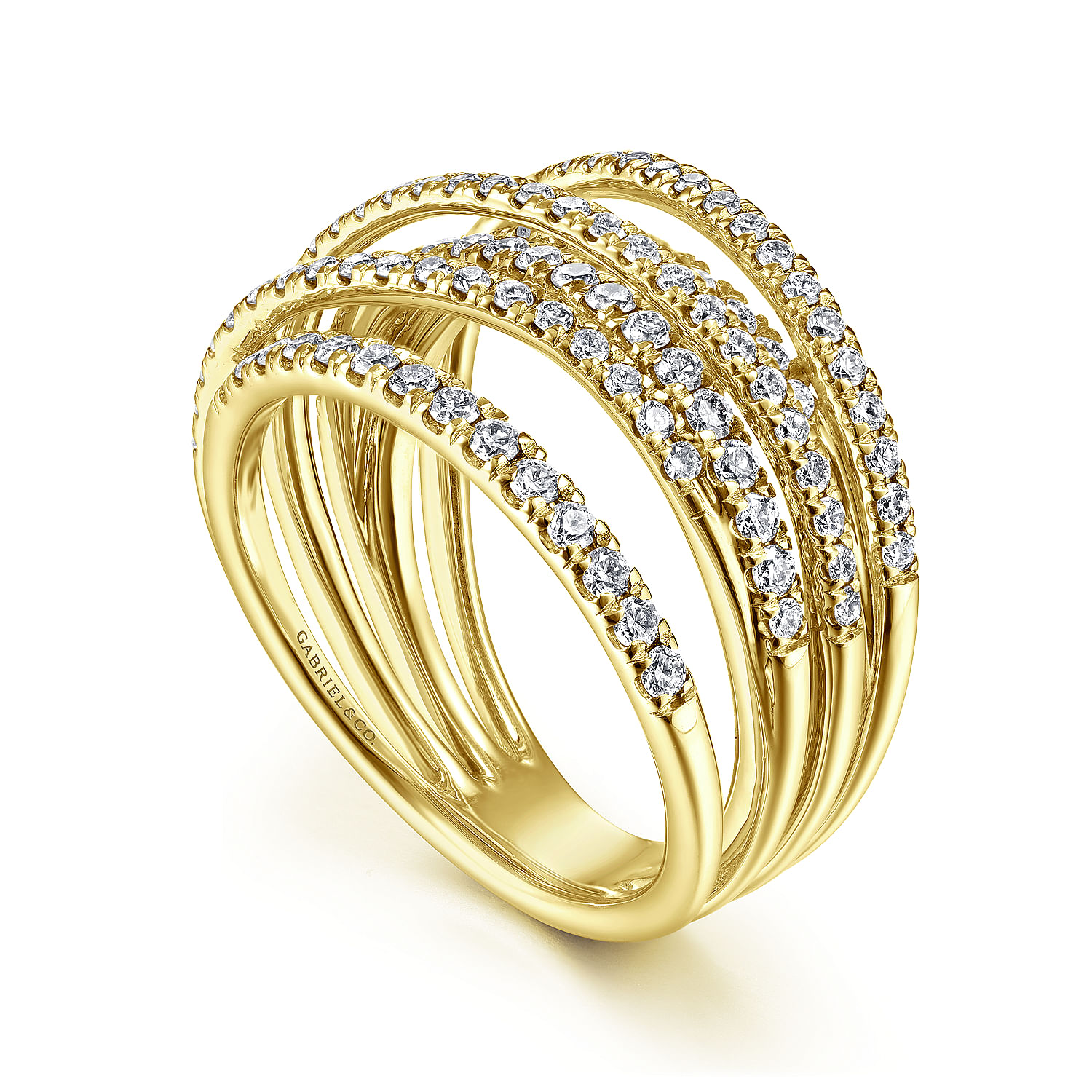 14k Yellow Gold Layered Wide Band Diamond Ring