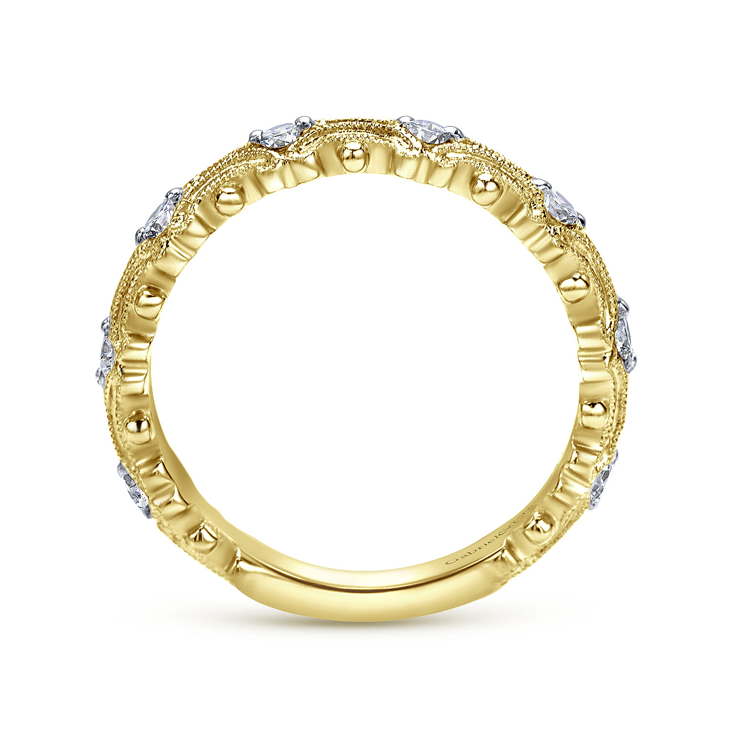 14k Yellow Gold Ornate Contoured Stackable Diamond Ring