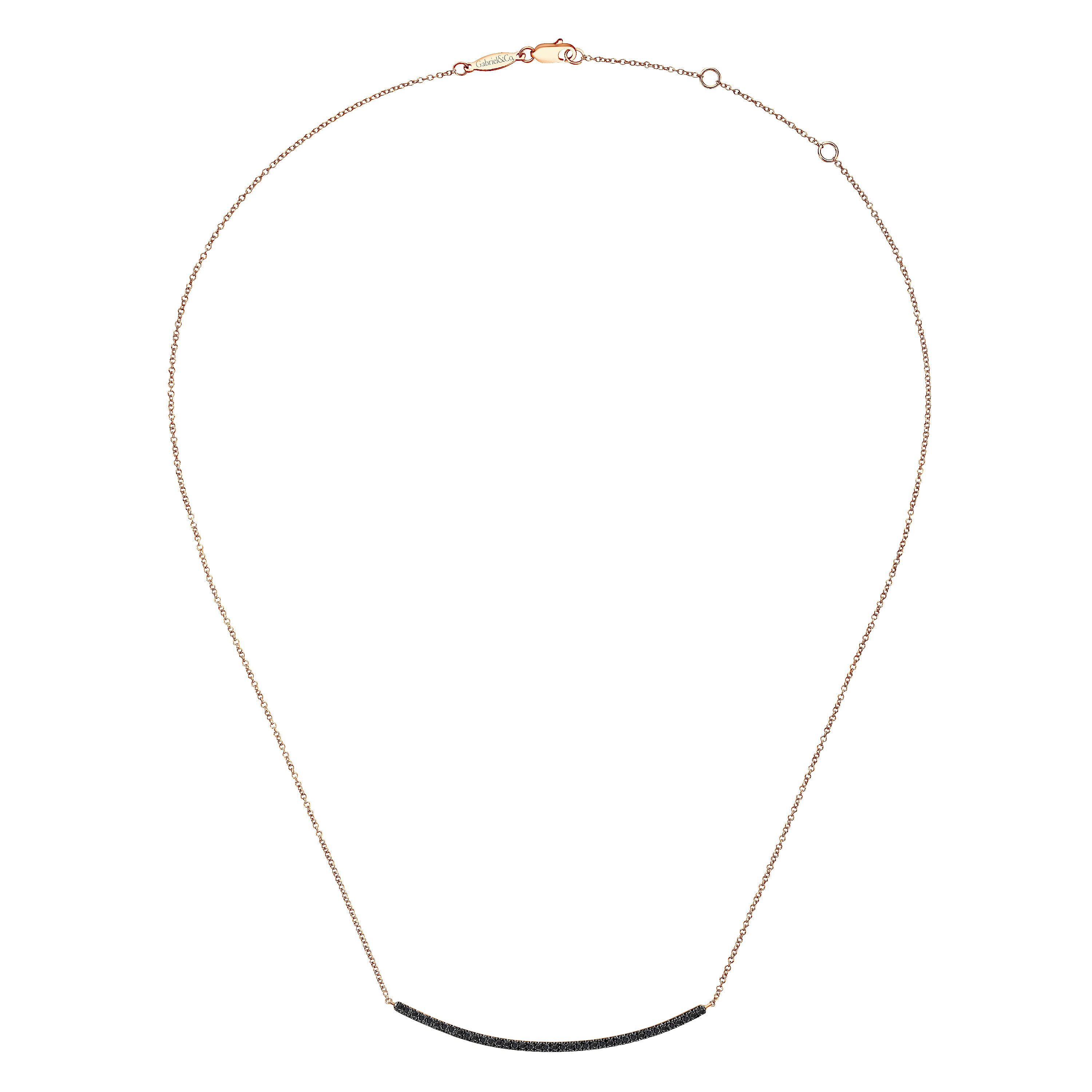 18 inch 14K Rose Gold Black Diamond Pavé Curved Bar Necklace