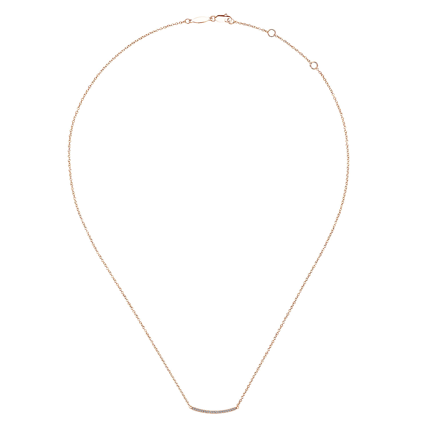 18 inch 14K Rose Gold Diamond Pavé Curved Bar Necklace