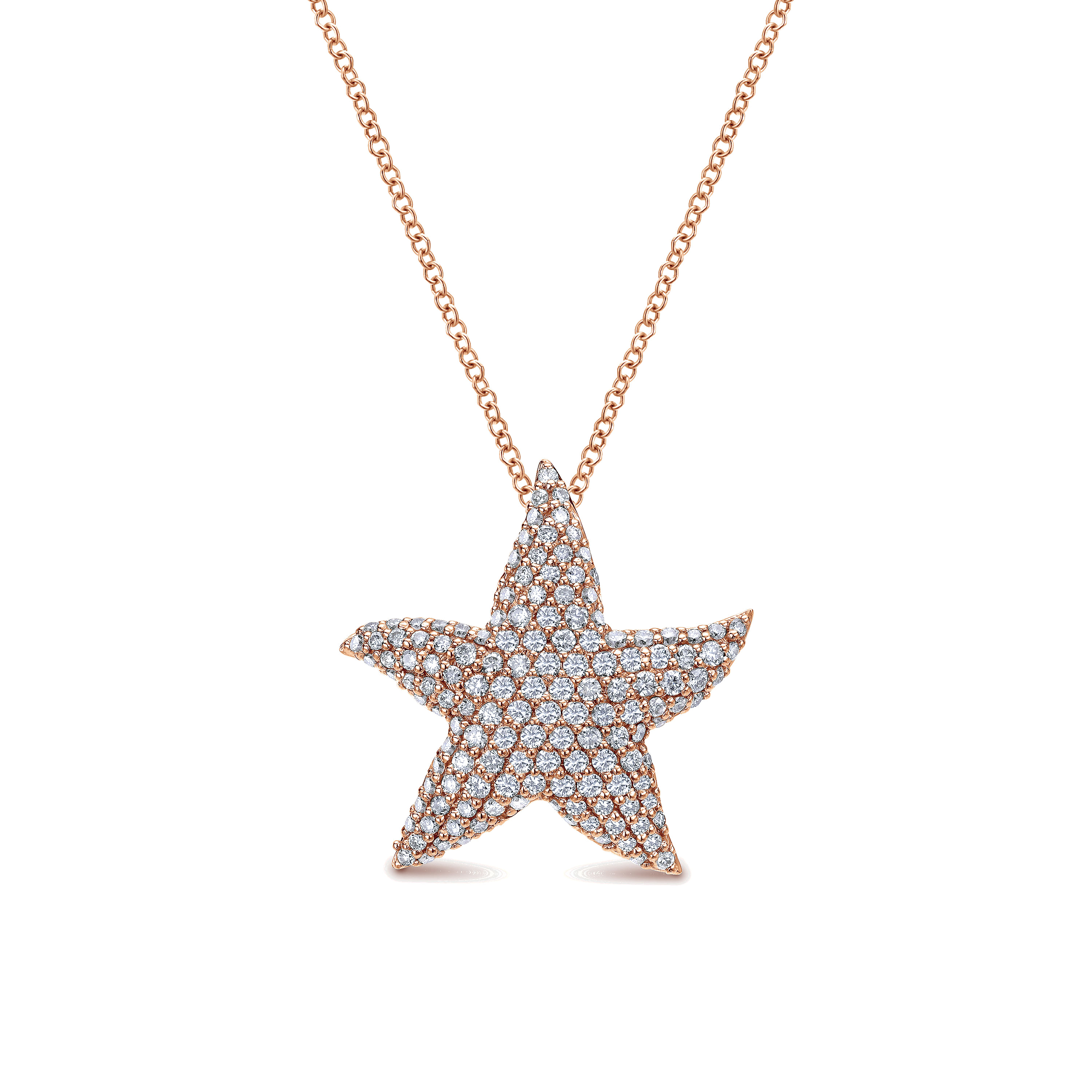 18 inch 14K Rose Gold Pavé Diamond Star Pendant Necklace