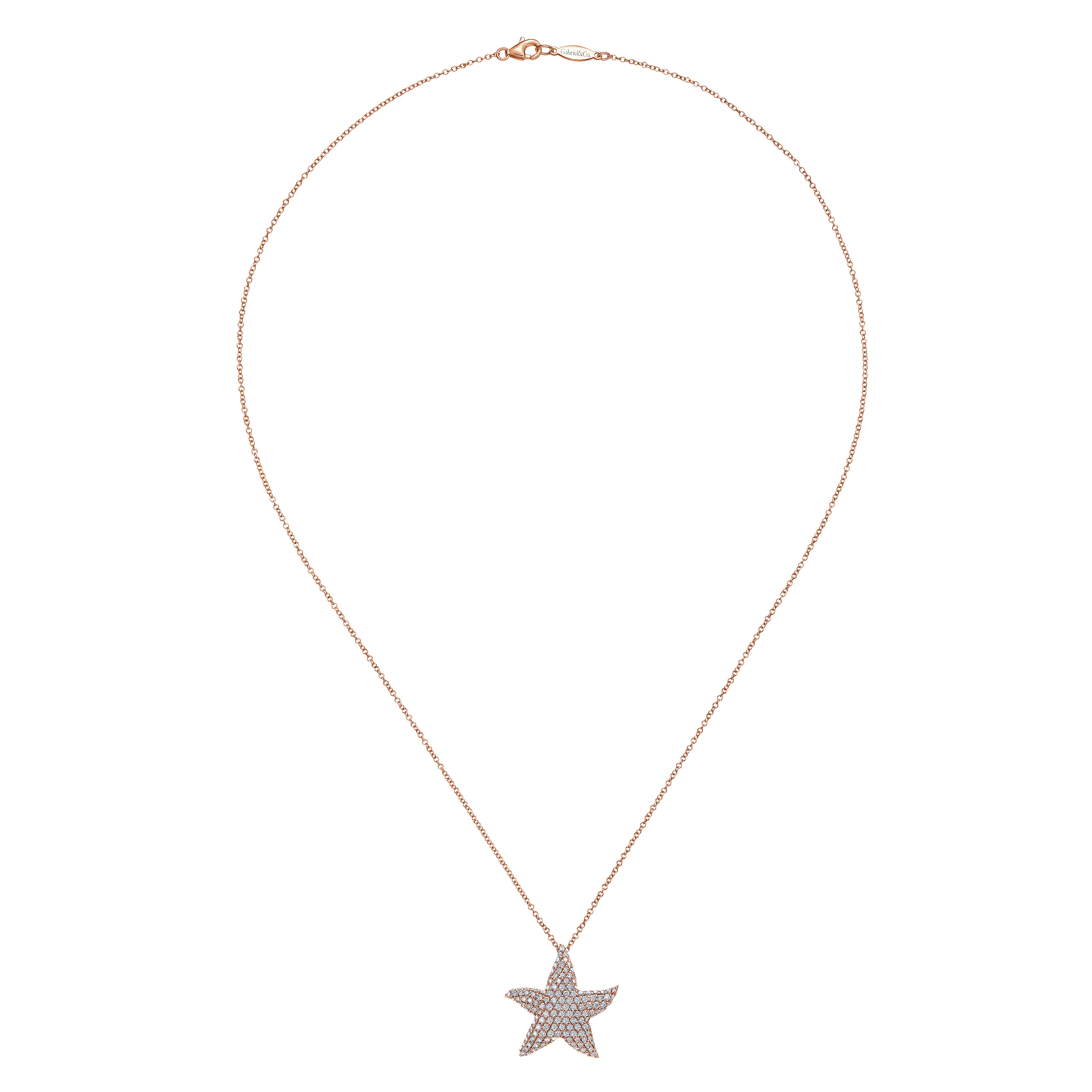 18 inch 14K Rose Gold Pavé Diamond Star Pendant Necklace