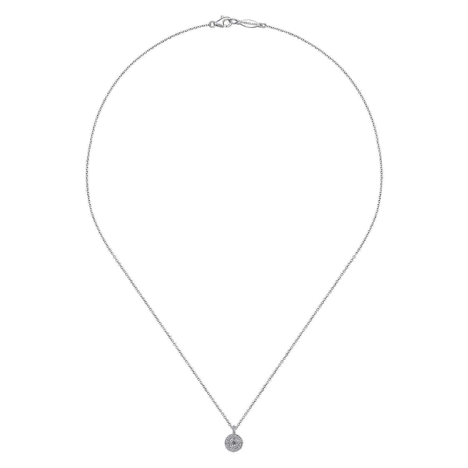 18 inch 14K White Gold Round Diamond Halo Pendant Necklace