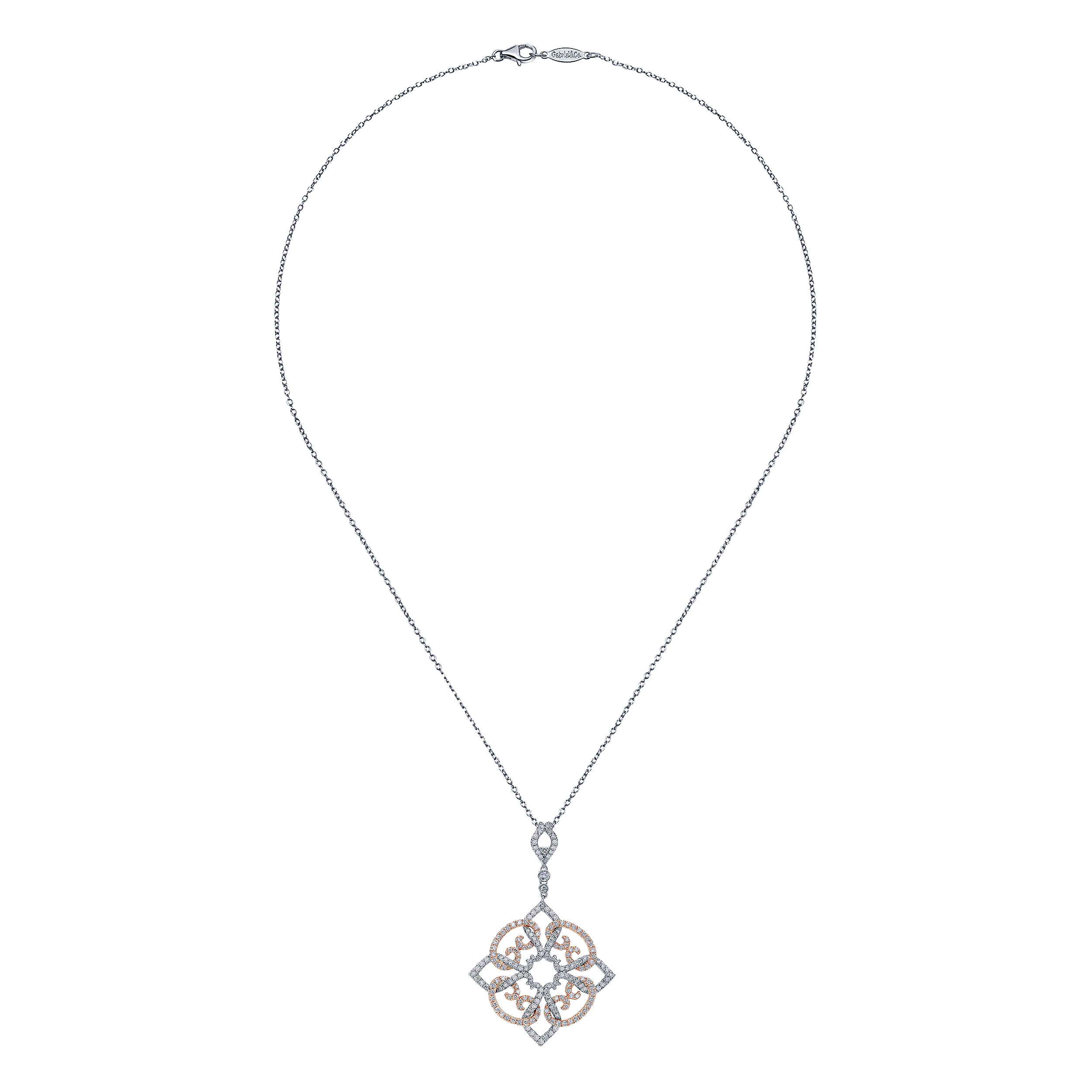 18 inch 14K White Rose Gold Floral Diamond Pendant Necklace