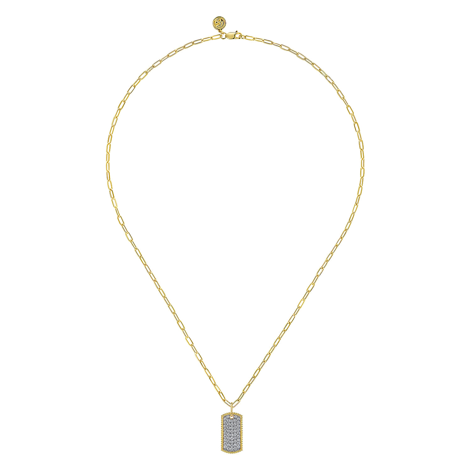 18 inch 14K Yellow Gold Diamond Pave' Dog Tag Necklace