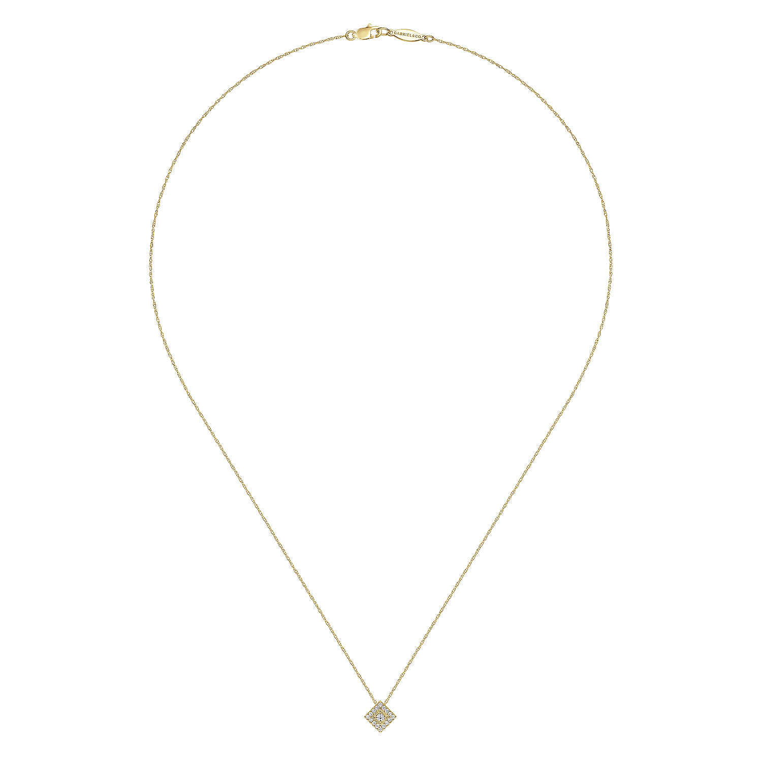 18 inch 14K Yellow Gold Diamond Square Pendant Necklace
