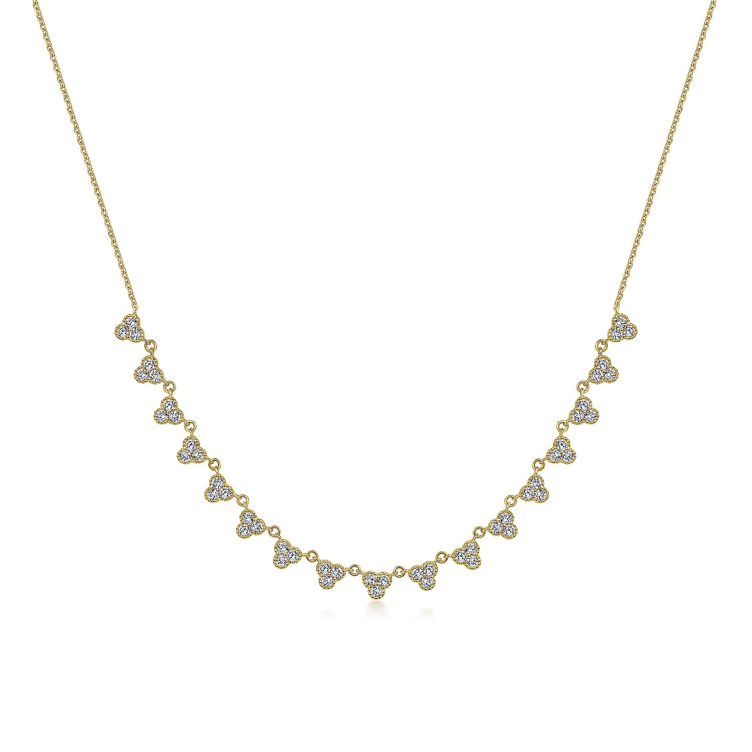 18 inch 14K Yellow Gold Scalloped Diamond Choker Necklace