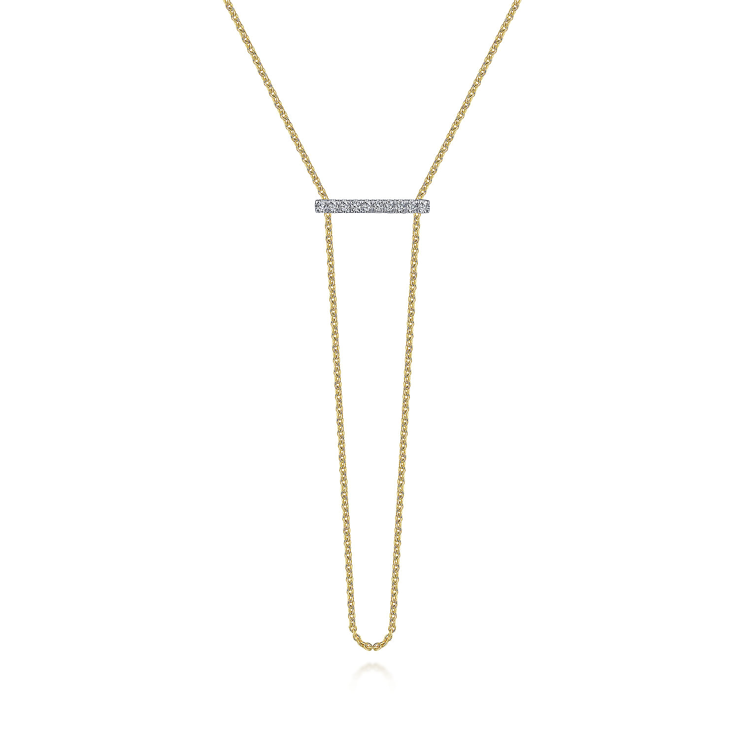 18 inch 14K Yellow White Gold Diamond Bar Necklace with Chain Drop
