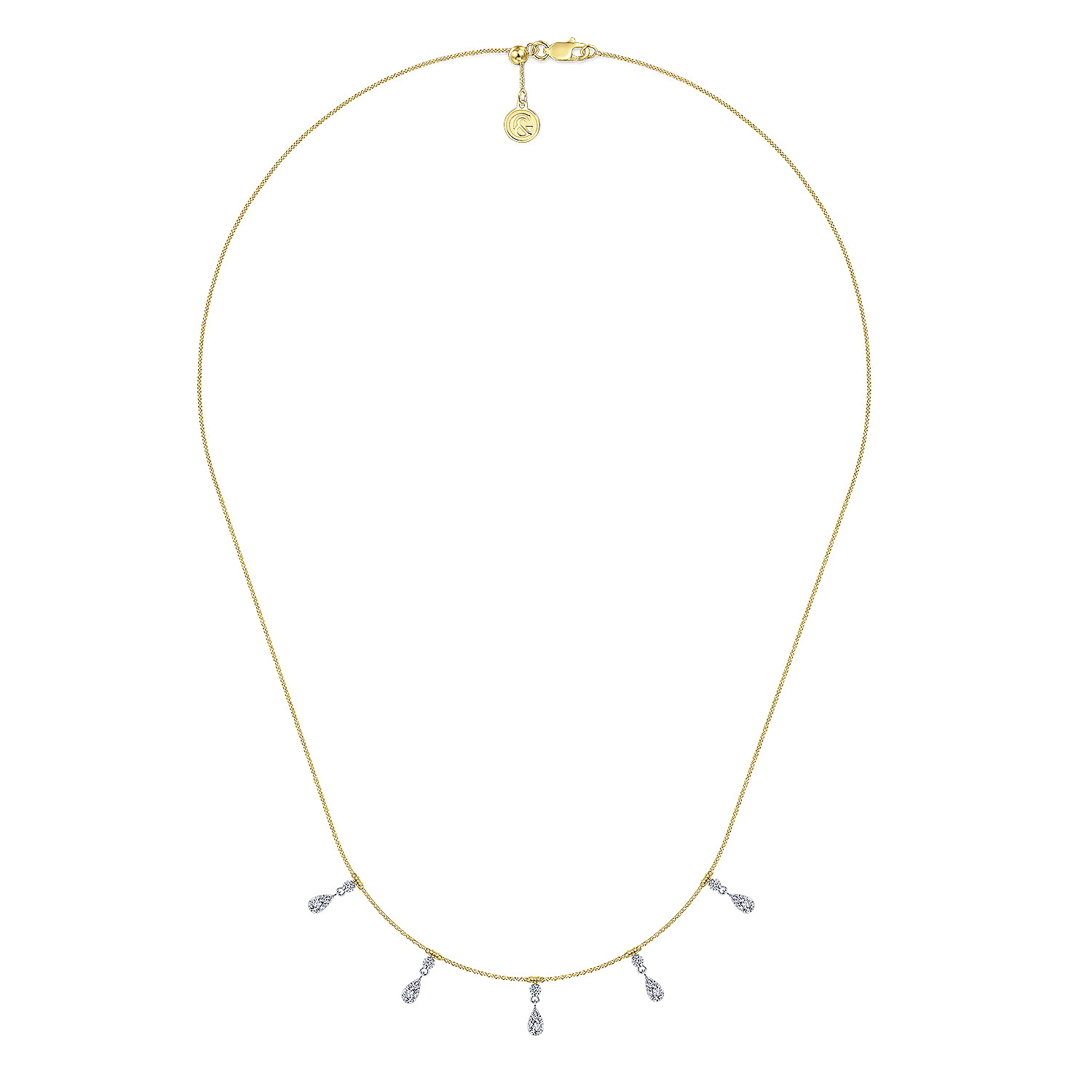 18 inch 14K Yellow/White Gold Pear Shaped Diamond Station Choker Necklace