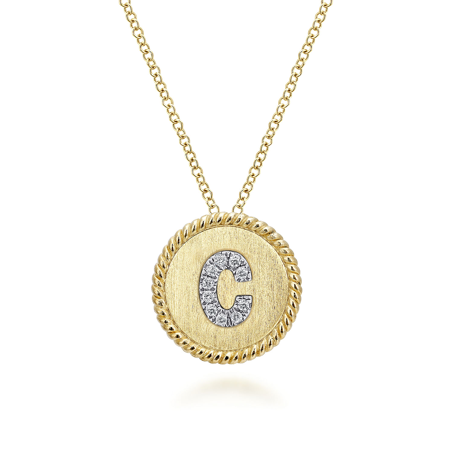 18 inch 14K Yellow White Gold Round Diamond C Initial Pendant Necklace